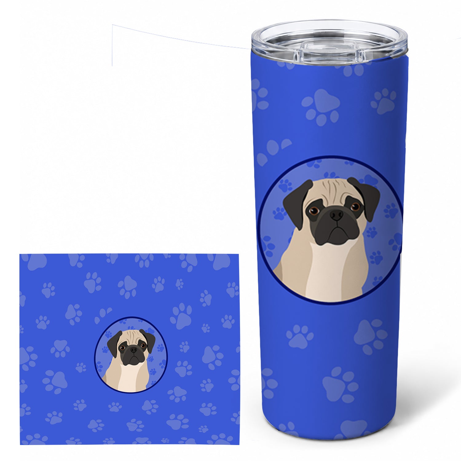 Pug Fawn #3  Stainless Steel Skinny Tumbler 20 oz Vacuum Double Walled Reusable Insulated Travel Cup