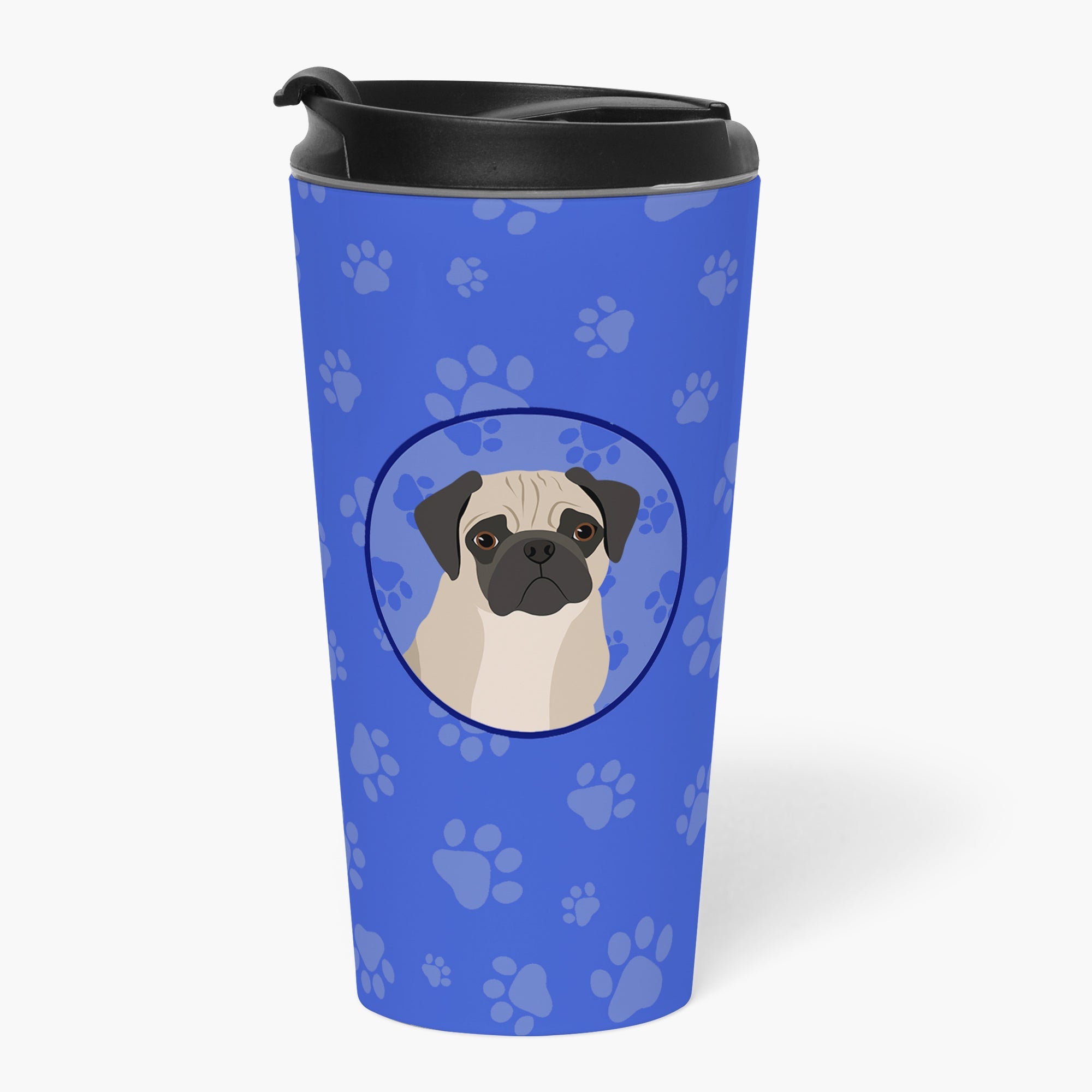 Pug Fawn #3  Stainless Steel 16 oz  Tumbler Blue Insulated Tumbler with Lid, Cute Travel Cup for Coffee, Cocktails, Gift Men, Dad, Women, Mother