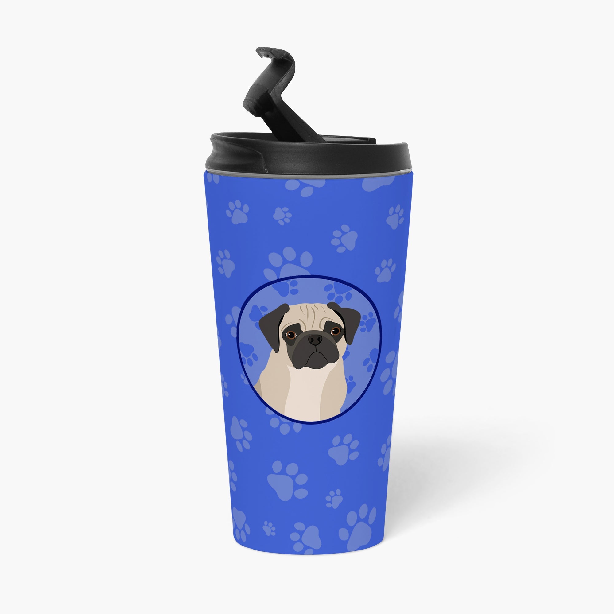 Pug Fawn #3  Stainless Steel 16 oz  Tumbler Blue Insulated Tumbler with Lid, Cute Travel Cup for Coffee, Cocktails, Gift Men, Dad, Women, Mother