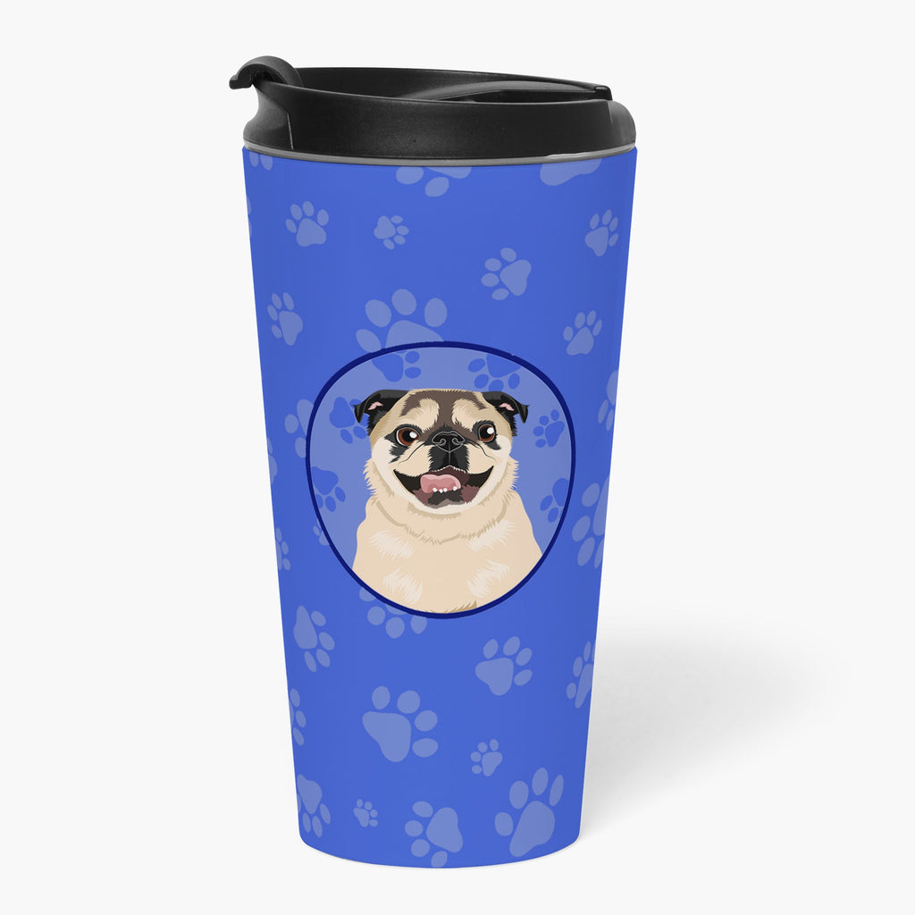 Pug Fawn #5  Stainless Steel 16 oz  Tumbler Blue Insulated Tumbler with Lid, Cute Travel Cup for Coffee, Cocktails, Gift Men, Dad, Women, Mother
