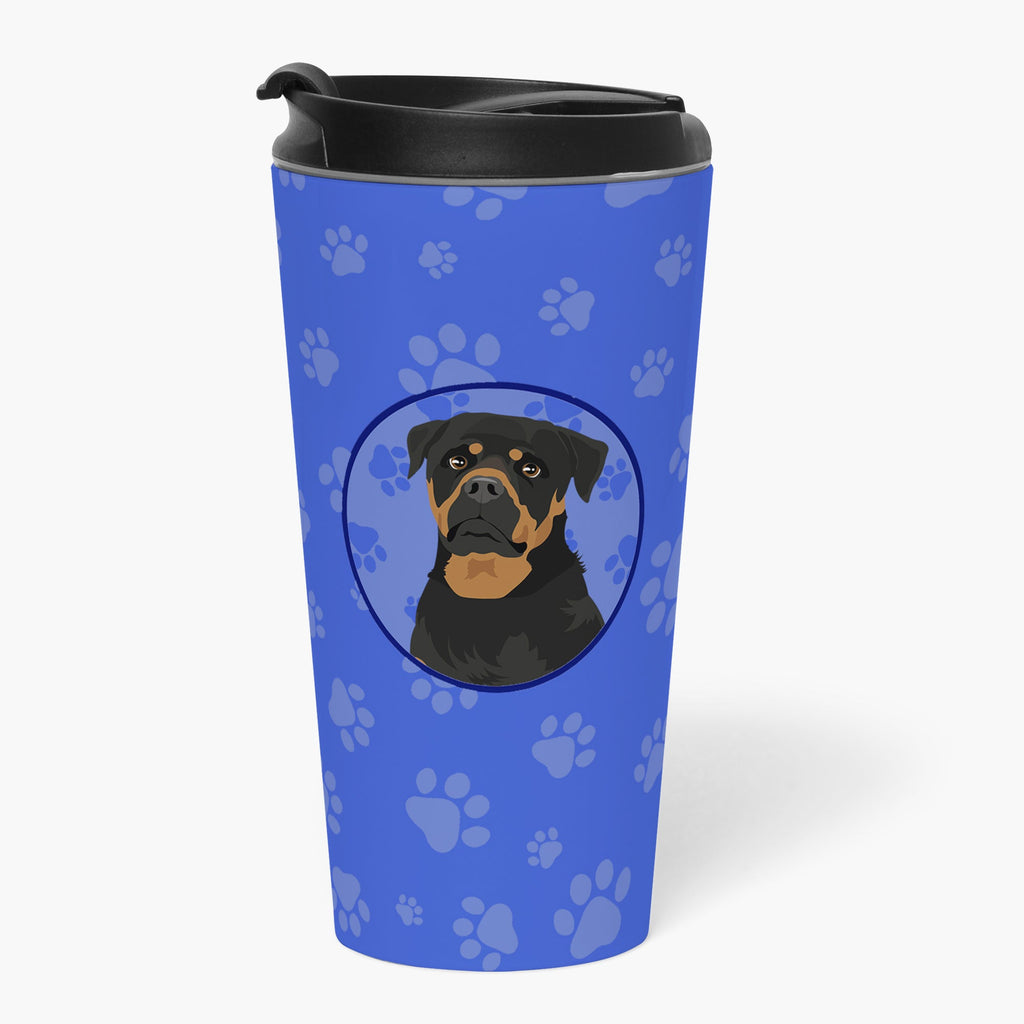 Rottweiler Black and Mahogany  Stainless Steel 16 oz  Tumbler Blue Insulated Tumbler with Lid, Cute Travel Cup for Coffee, Cocktails, Gift Men, Dad, Women, Mother