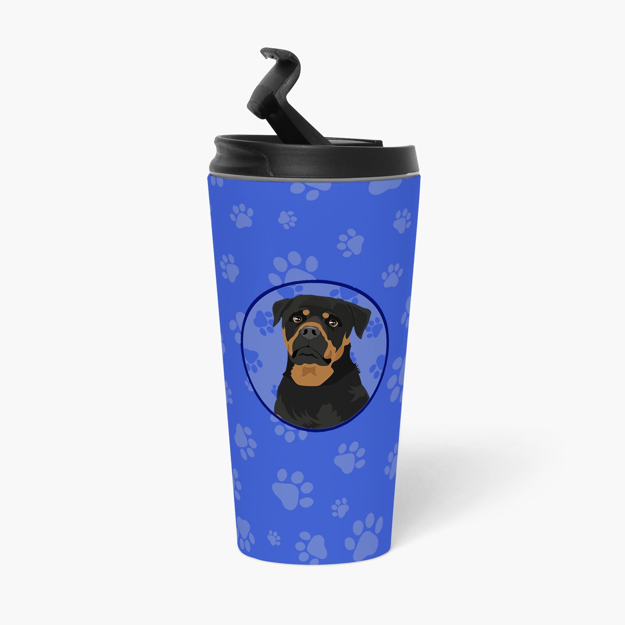 Rottweiler Black and Mahogany  Stainless Steel 16 oz  Tumbler Blue Insulated Tumbler with Lid, Cute Travel Cup for Coffee, Cocktails, Gift Men, Dad, Women, Mother