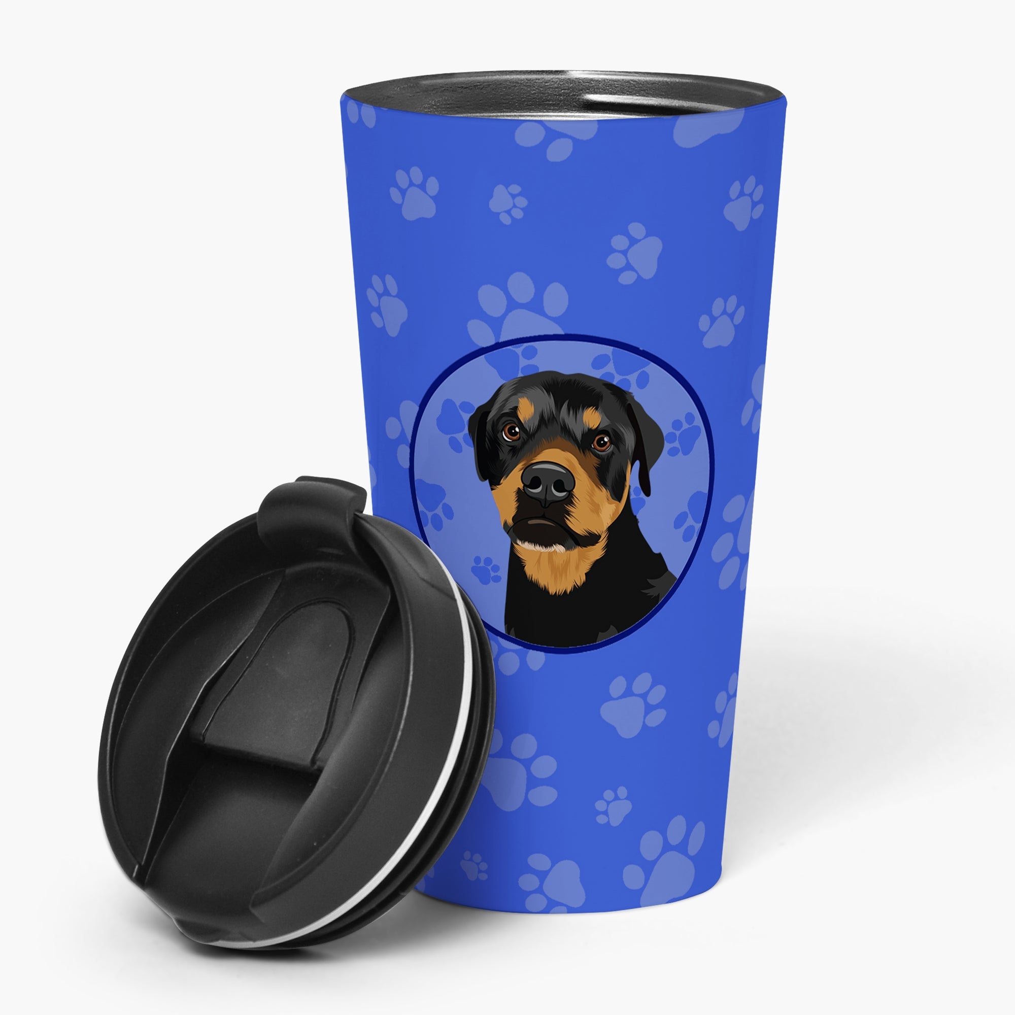 Rottweiler Black and Rust  Stainless Steel 16 oz  Tumbler Blue Insulated Tumbler with Lid, Cute Travel Cup for Coffee, Cocktails, Gift Men, Dad, Women, Mother