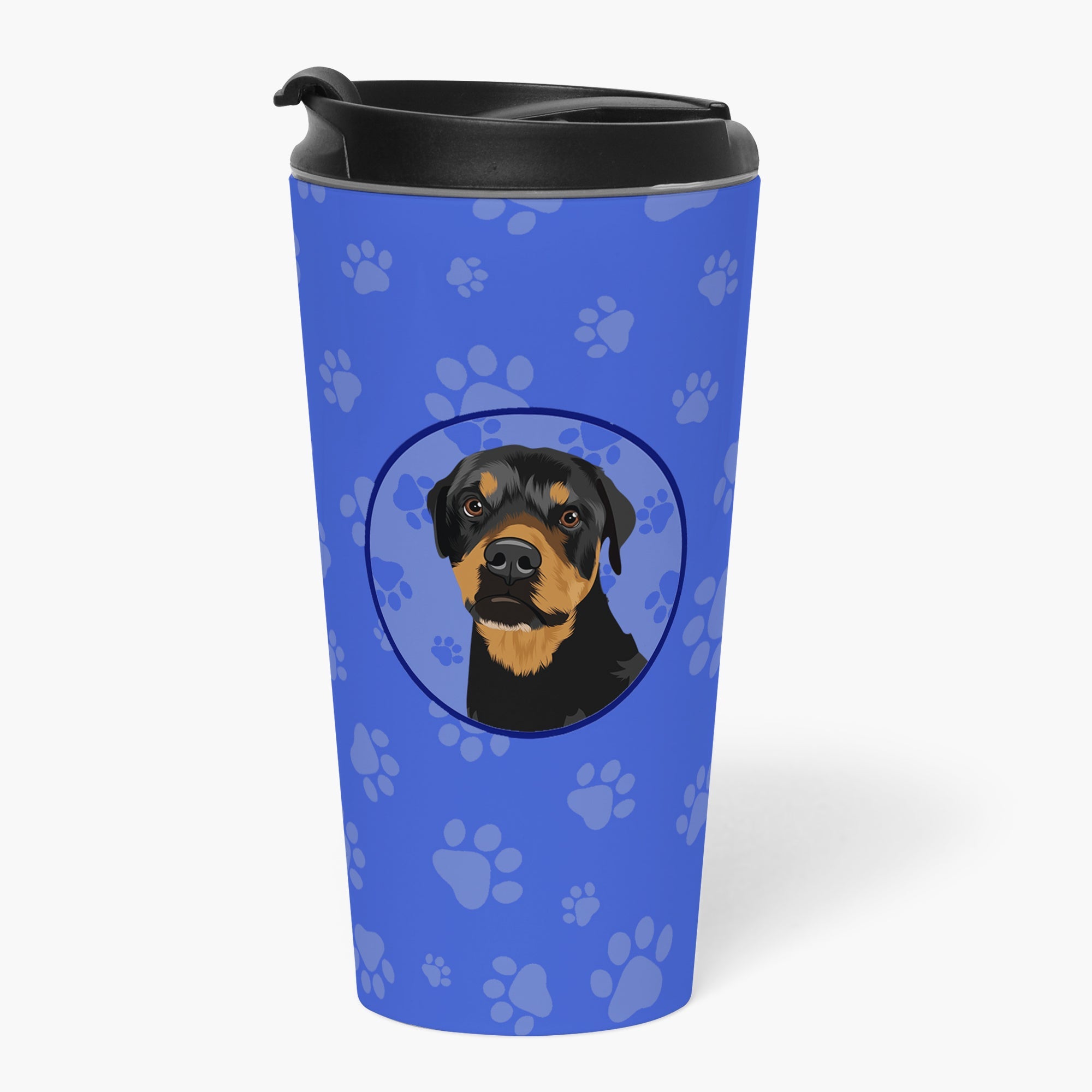 Rottweiler Black and Rust  Stainless Steel 16 oz  Tumbler Blue Insulated Tumbler with Lid, Cute Travel Cup for Coffee, Cocktails, Gift Men, Dad, Women, Mother