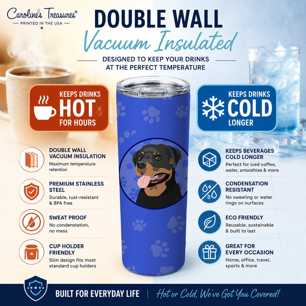 Rottweiler Black and Tan #1  Stainless Steel Skinny Tumbler 20 oz Vacuum Double Walled Reusable Insulated Travel Cup