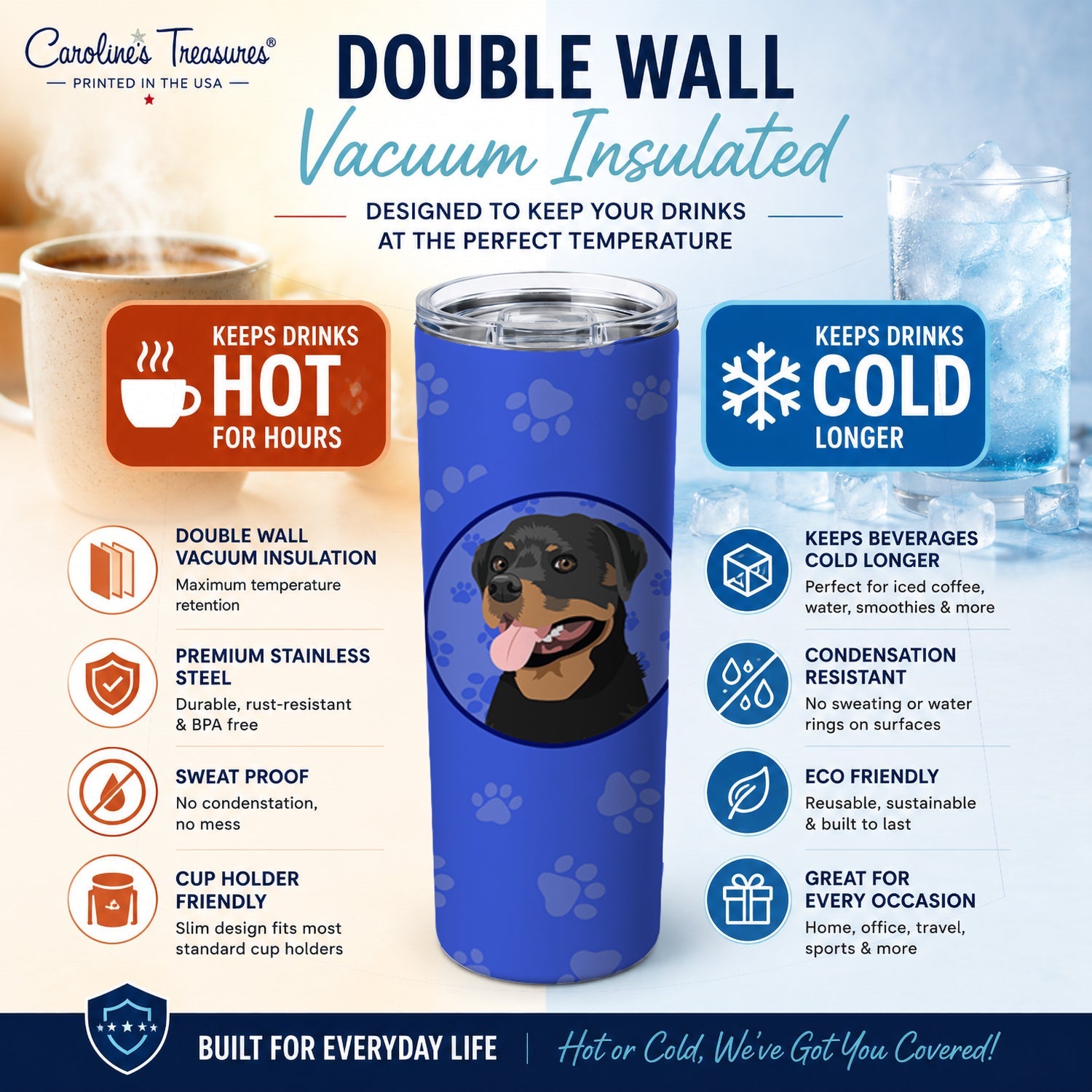 Rottweiler Black and Tan #1  Stainless Steel Skinny Tumbler 20 oz Vacuum Double Walled Reusable Insulated Travel Cup