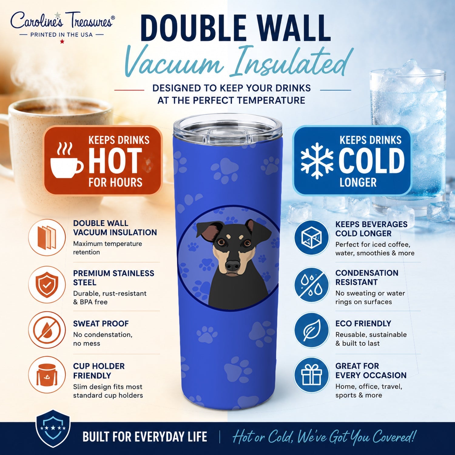 Rottweiler Black and Tan #3  Stainless Steel Skinny Tumbler 20 oz Vacuum Double Walled Reusable Insulated Travel Cup