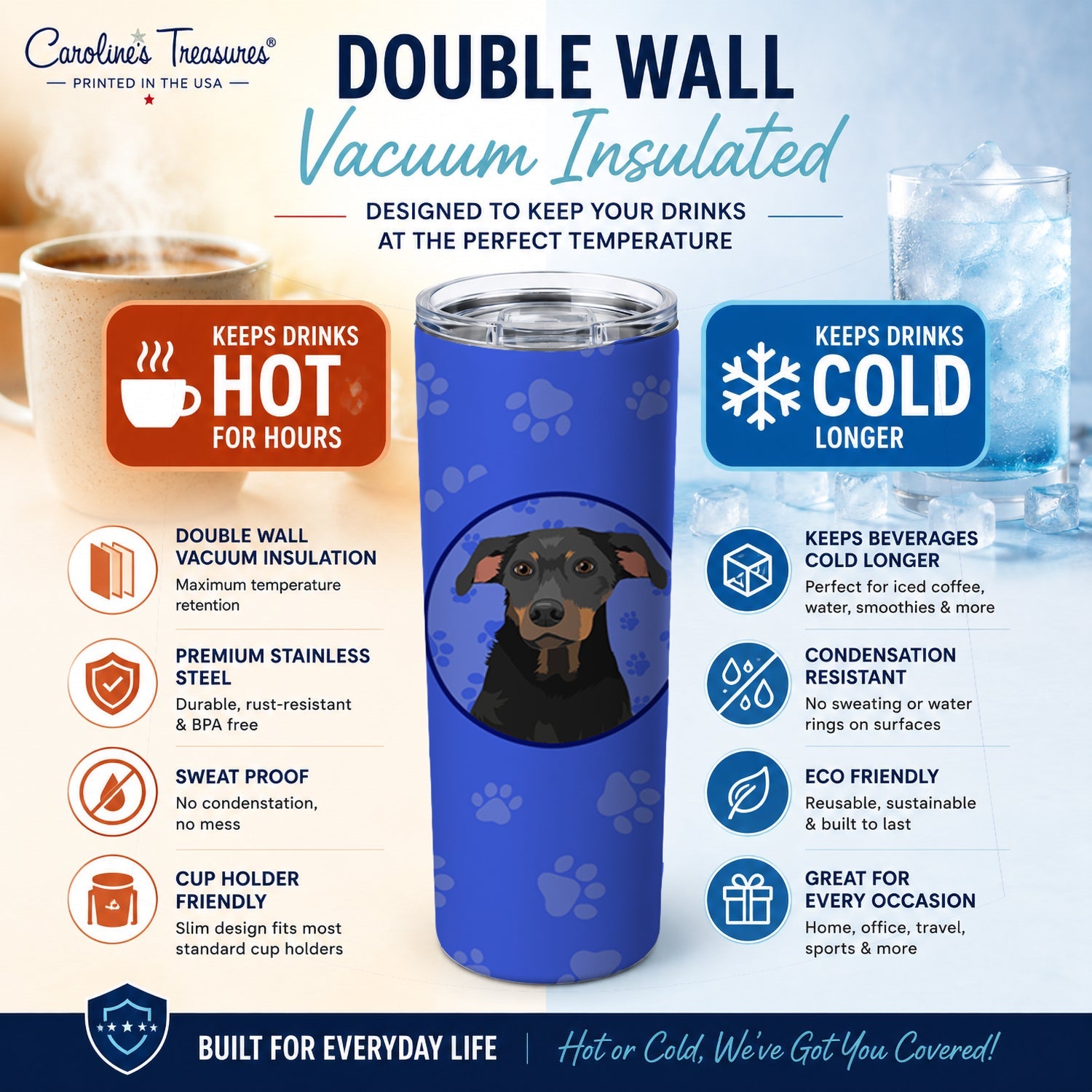 Rottweiler Black and Tan #5  Stainless Steel Skinny Tumbler 20 oz Vacuum Double Walled Reusable Insulated Travel Cup