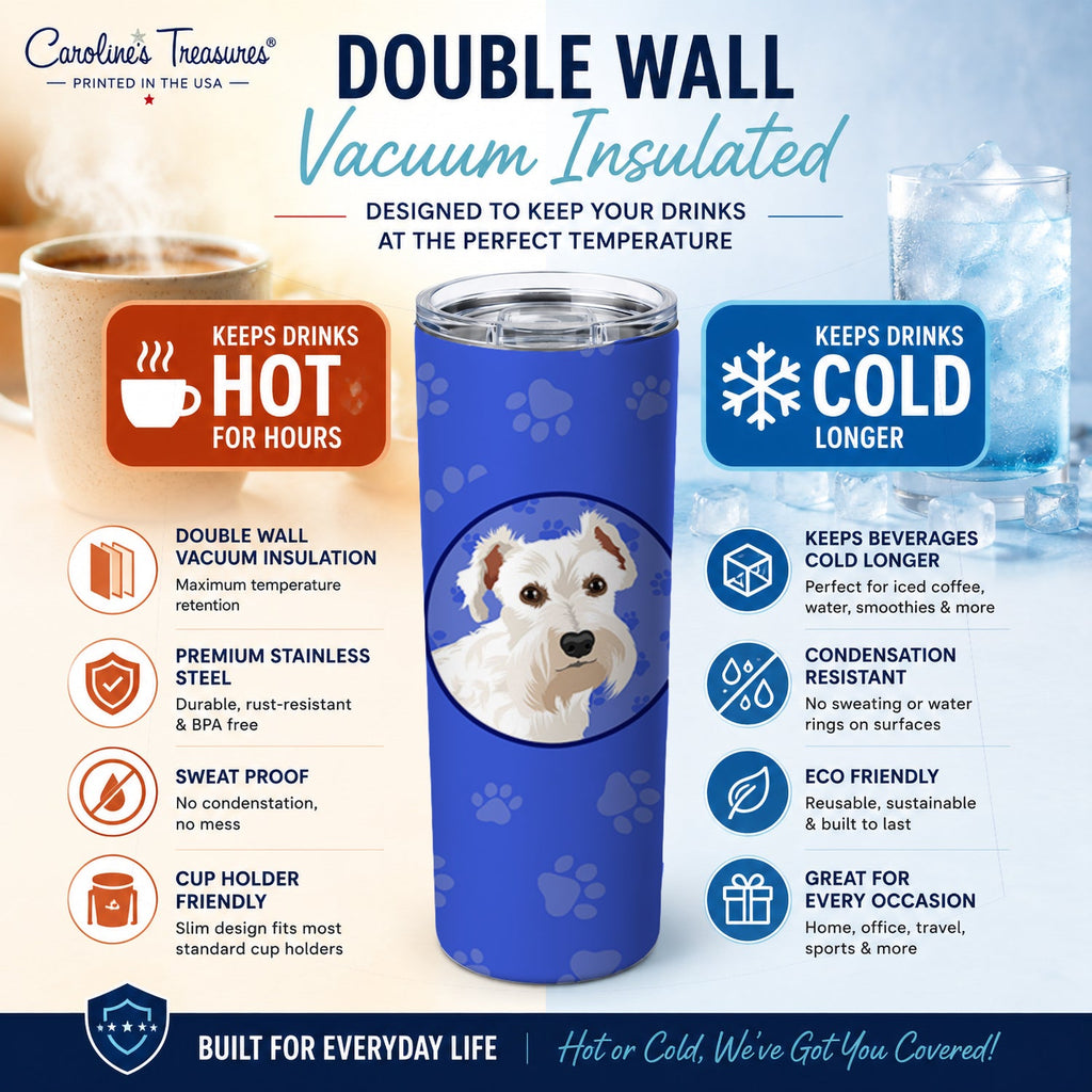 Schnauzer White #1  Stainless Steel Skinny Tumbler 20 oz Vacuum Double Walled Reusable Insulated Travel Cup