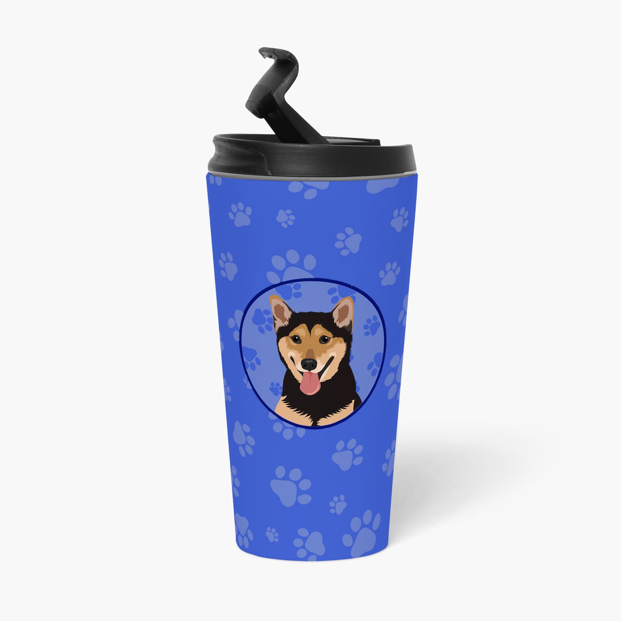 Shiba Inu Black and Tan  Stainless Steel 16 oz  Tumbler Blue Insulated Tumbler with Lid, Cute Travel Cup for Coffee, Cocktails, Gift Men, Dad, Women, Mother