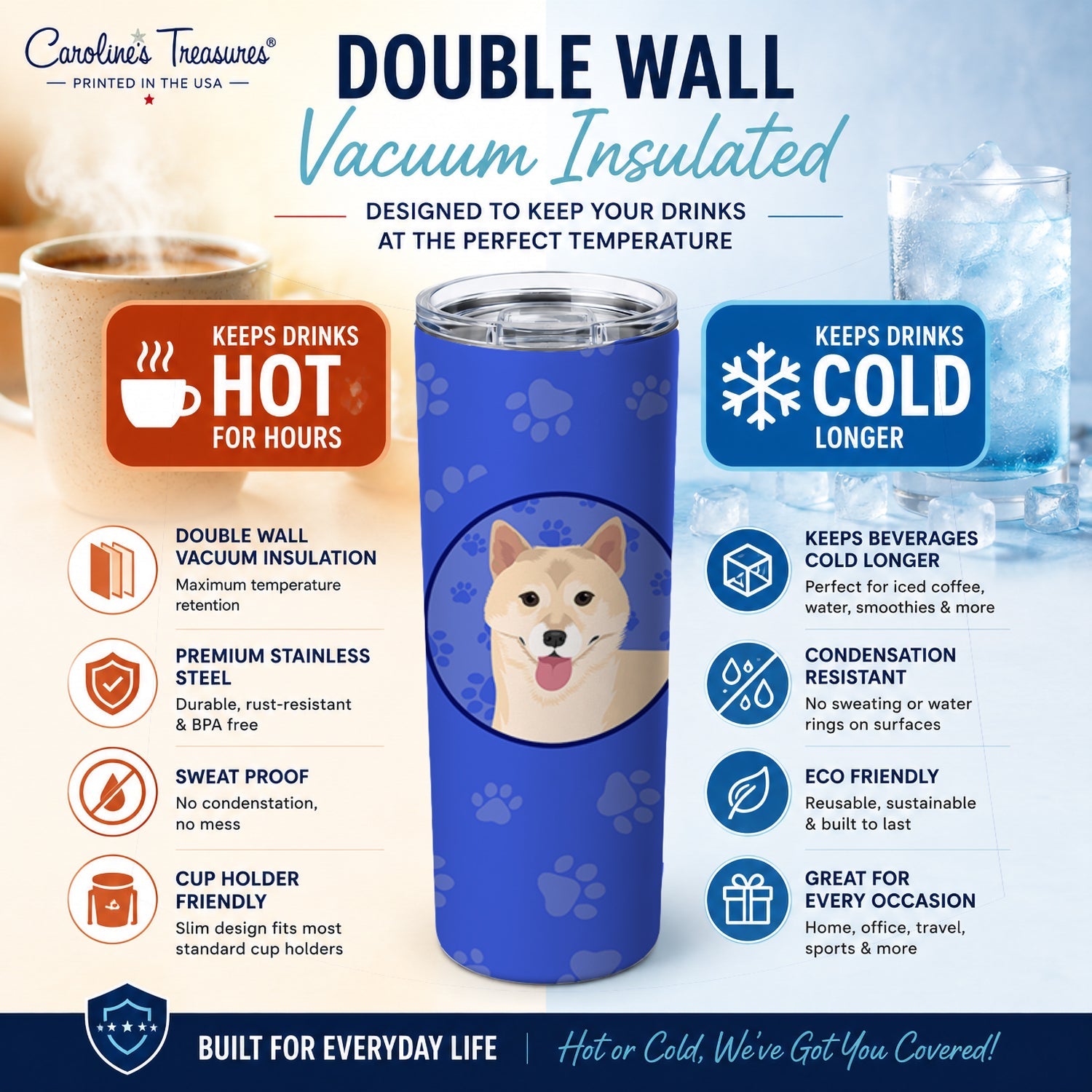 Shiba Inu Cream #1  Stainless Steel Skinny Tumbler 20 oz Vacuum Double Walled Reusable Insulated Travel Cup
