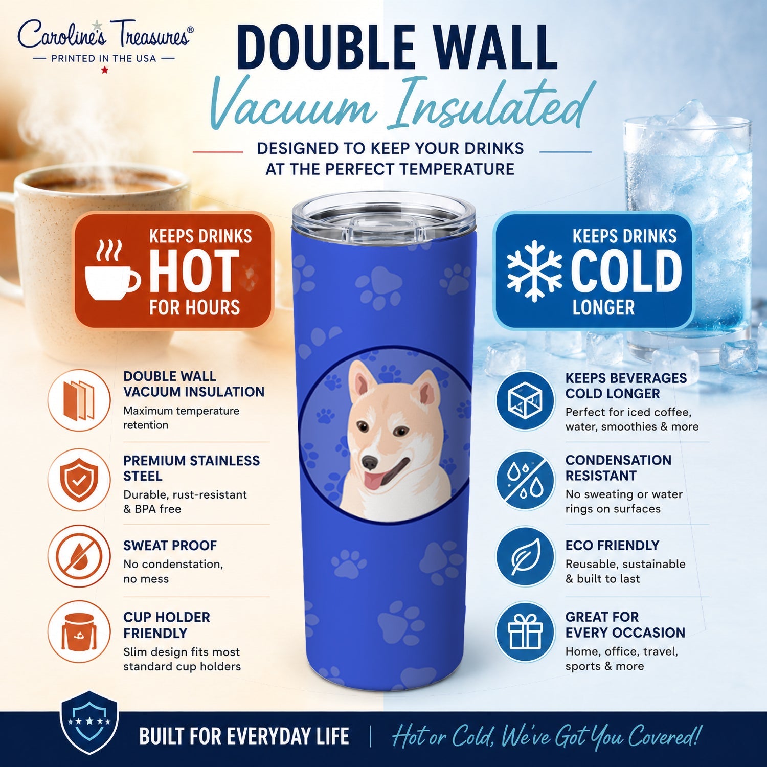 Shiba Inu Cream #2  Stainless Steel Skinny Tumbler 20 oz Vacuum Double Walled Reusable Insulated Travel Cup
