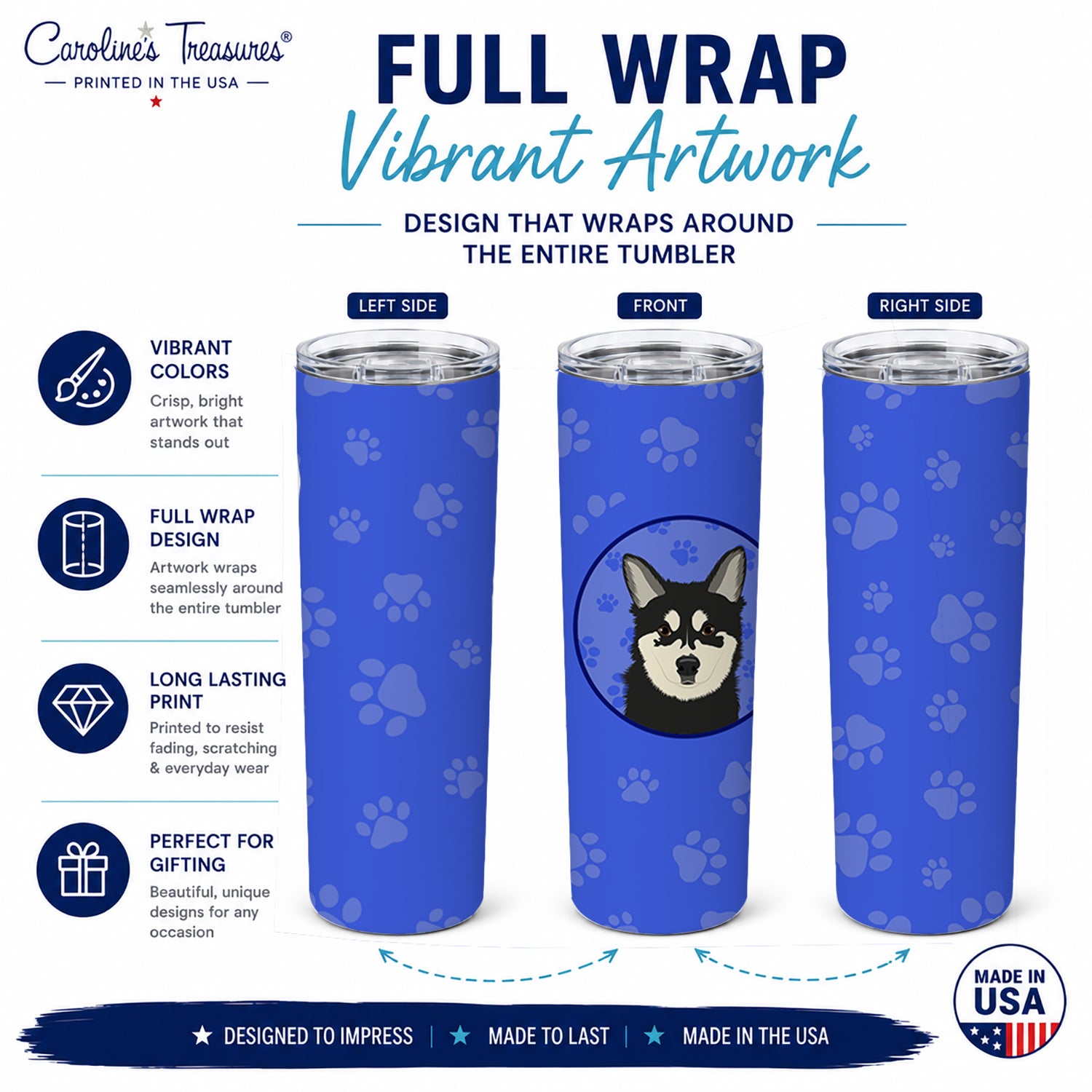 Shiba Inu Husky Mix  Stainless Steel Skinny Tumbler 20 oz Vacuum Double Walled Reusable Insulated Travel Cup