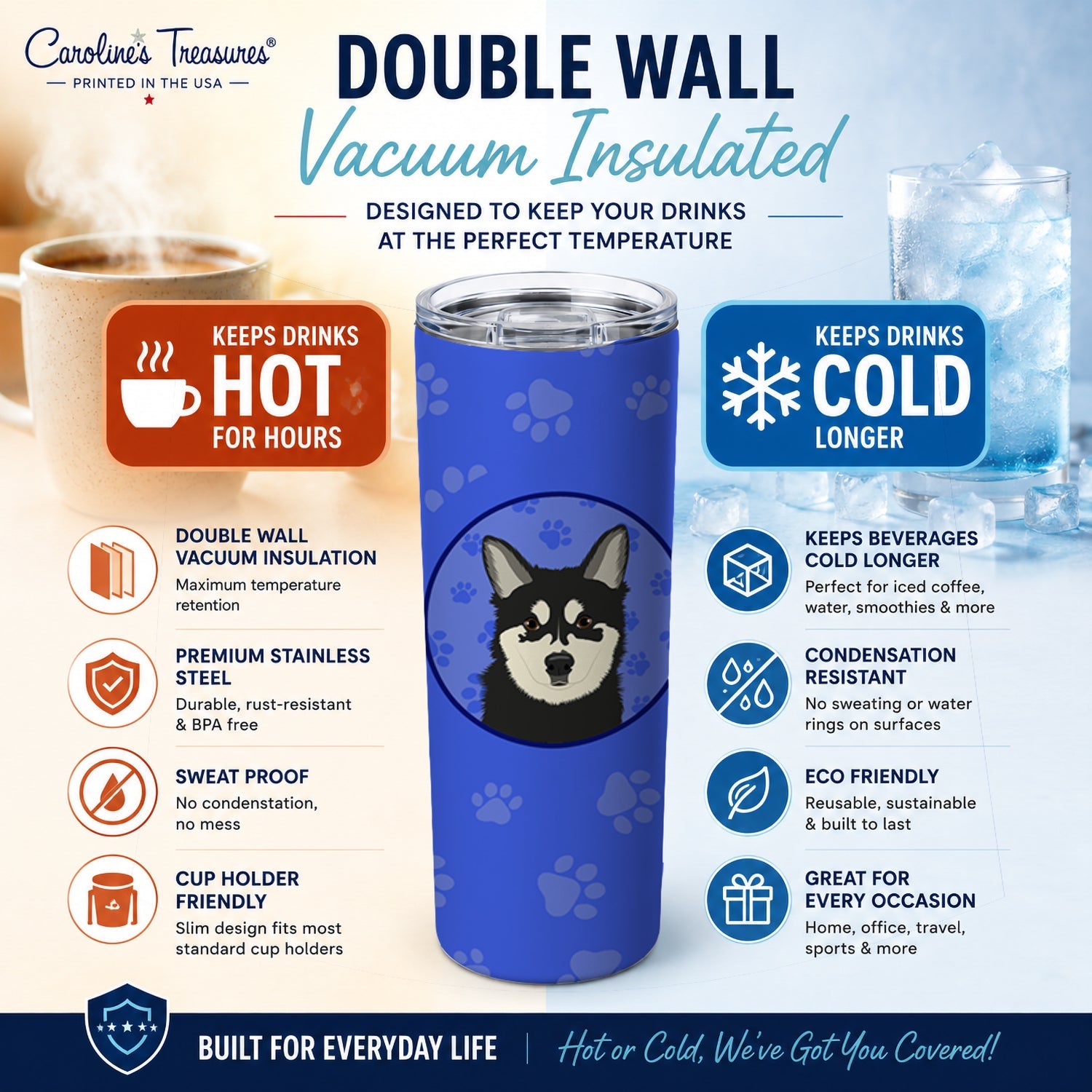 Shiba Inu Husky Mix  Stainless Steel Skinny Tumbler 20 oz Vacuum Double Walled Reusable Insulated Travel Cup