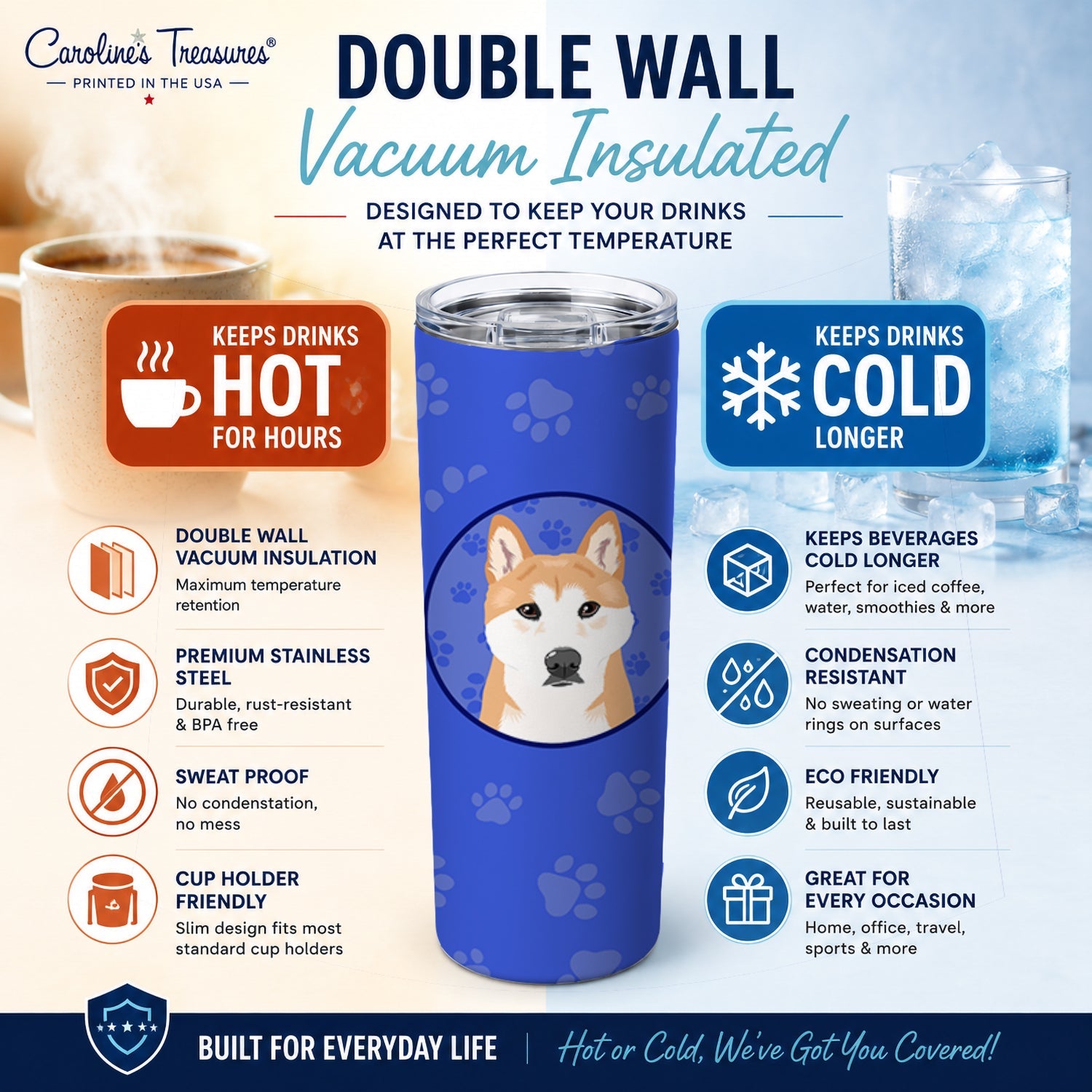 Shiba Inu Red #1  Stainless Steel Skinny Tumbler 20 oz Vacuum Double Walled Reusable Insulated Travel Cup
