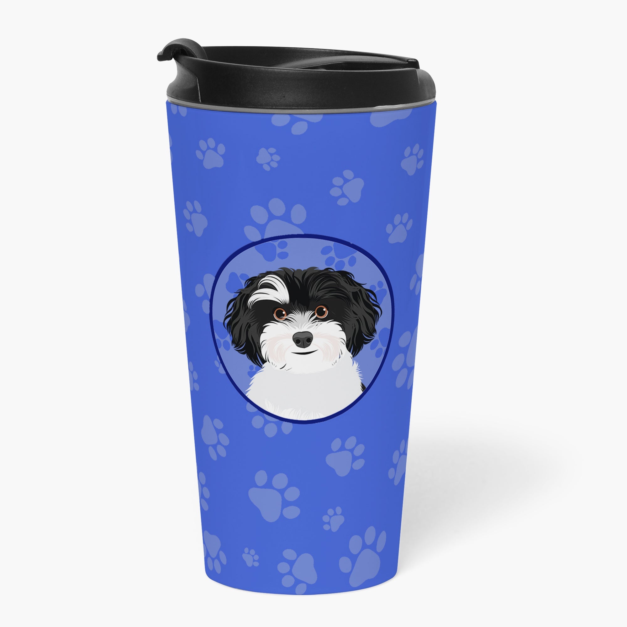 Shih-Tzu Black and White #1  Stainless Steel 16 oz  Tumbler Blue Insulated Tumbler with Lid, Cute Travel Cup for Coffee, Cocktails, Gift Men, Dad, Women, Mother