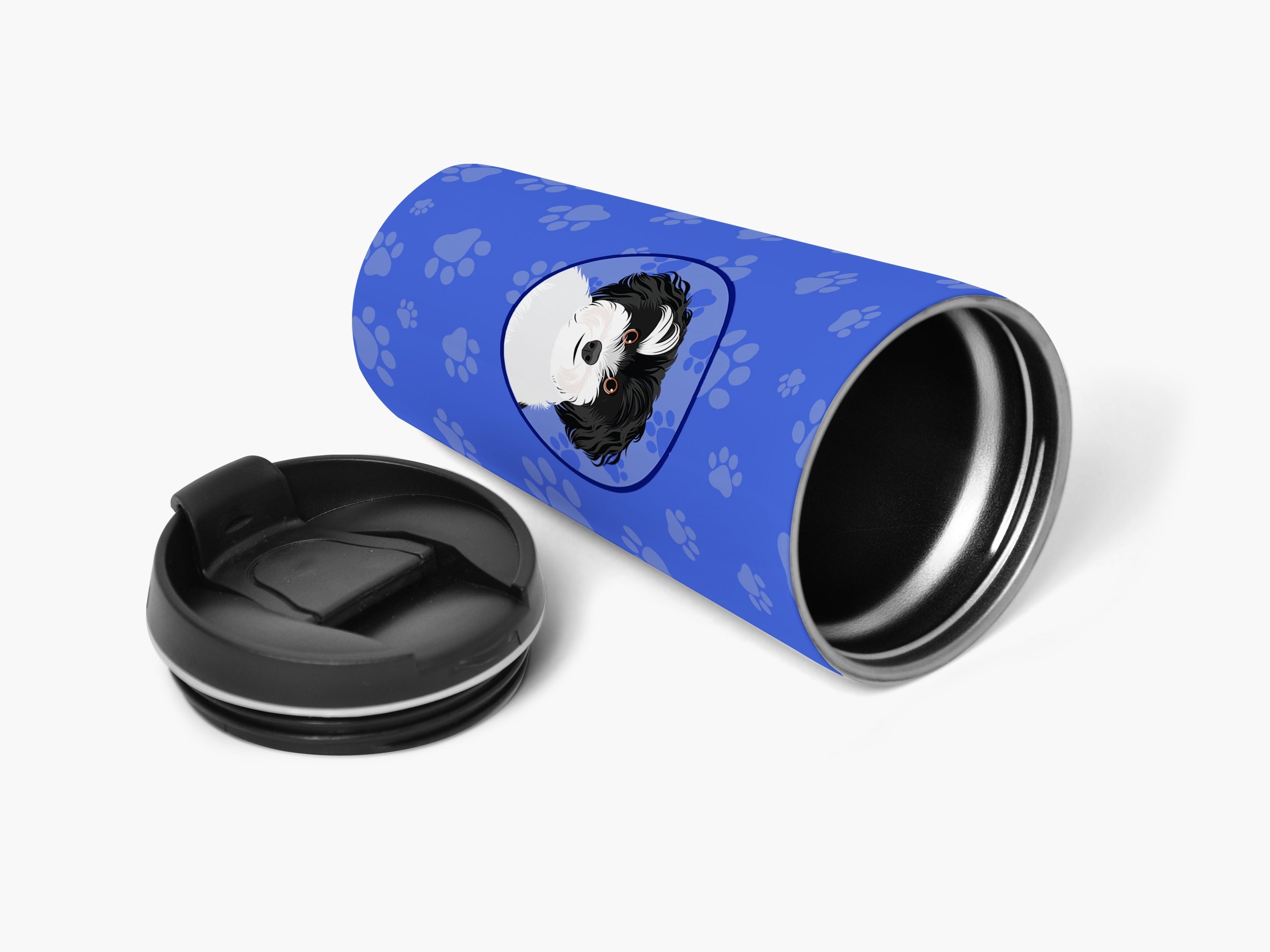 Shih-Tzu Black and White #1  Stainless Steel 16 oz  Tumbler Blue Insulated Tumbler with Lid, Cute Travel Cup for Coffee, Cocktails, Gift Men, Dad, Women, Mother