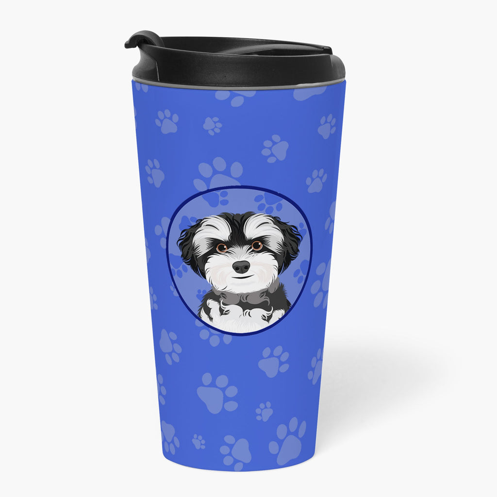 Shih-Tzu Black and White #2  Stainless Steel 16 oz  Tumbler Blue Insulated Tumbler with Lid, Cute Travel Cup for Coffee, Cocktails, Gift Men, Dad, Women, Mother