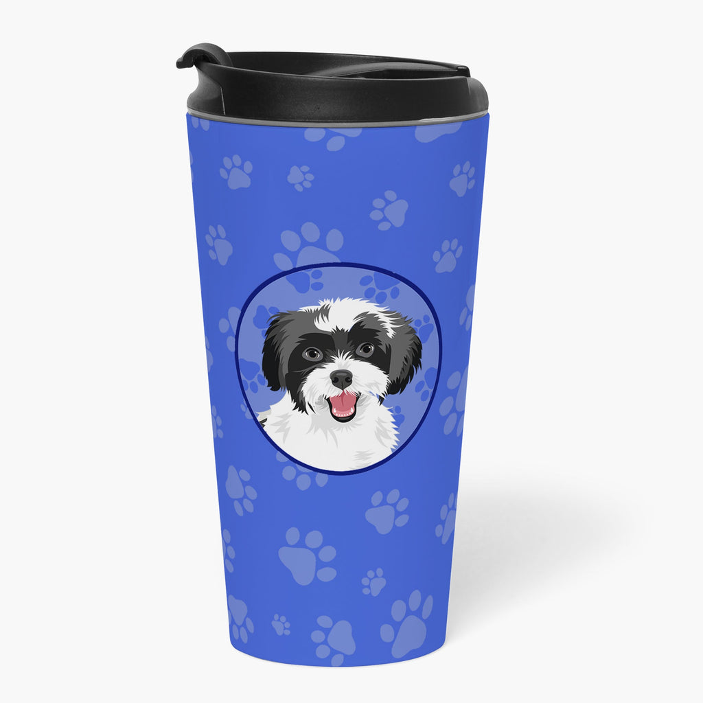 Shih-Tzu Black and White #3  Stainless Steel 16 oz  Tumbler Blue Insulated Tumbler with Lid, Cute Travel Cup for Coffee, Cocktails, Gift Men, Dad, Women, Mother