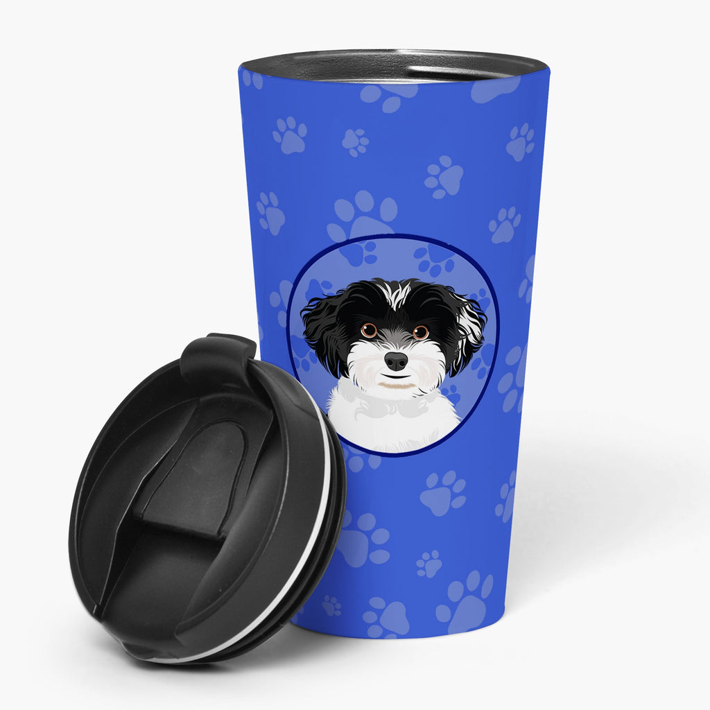 Shih-Tzu Black and White #4  Stainless Steel 16 oz  Tumbler Blue Insulated Tumbler with Lid, Cute Travel Cup for Coffee, Cocktails, Gift Men, Dad, Women, Mother