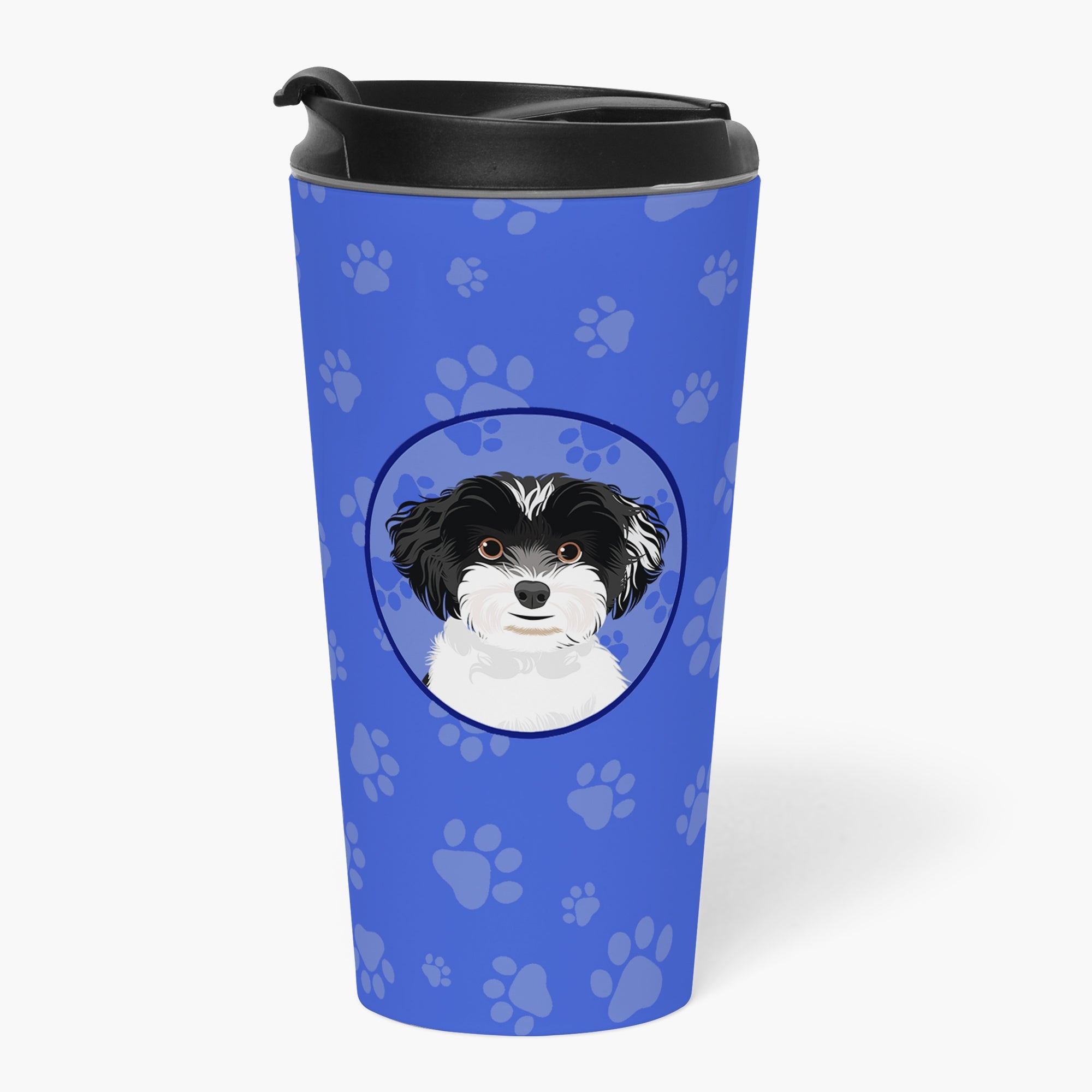 Shih-Tzu Black and White #4  Stainless Steel 16 oz  Tumbler Blue Insulated Tumbler with Lid, Cute Travel Cup for Coffee, Cocktails, Gift Men, Dad, Women, Mother