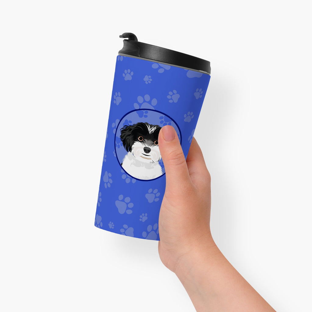 Shih-Tzu Black and White #4  Stainless Steel 16 oz  Tumbler Blue Insulated Tumbler with Lid, Cute Travel Cup for Coffee, Cocktails, Gift Men, Dad, Women, Mother