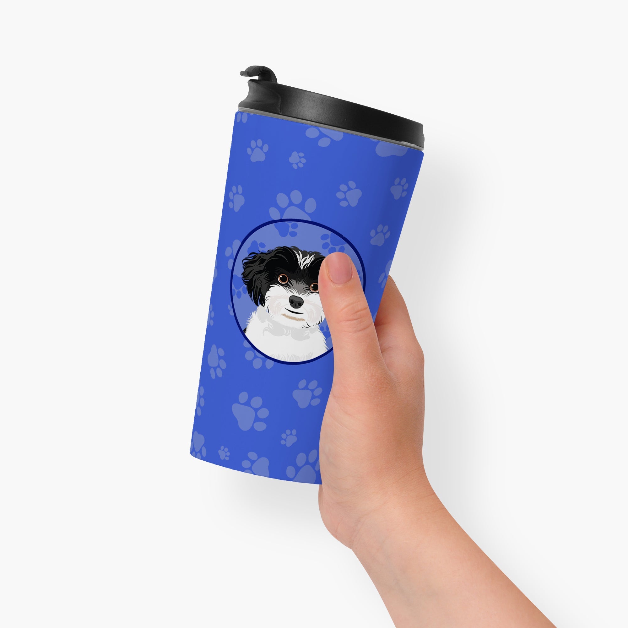 Shih-Tzu Black and White #4  Stainless Steel 16 oz  Tumbler Blue Insulated Tumbler with Lid, Cute Travel Cup for Coffee, Cocktails, Gift Men, Dad, Women, Mother