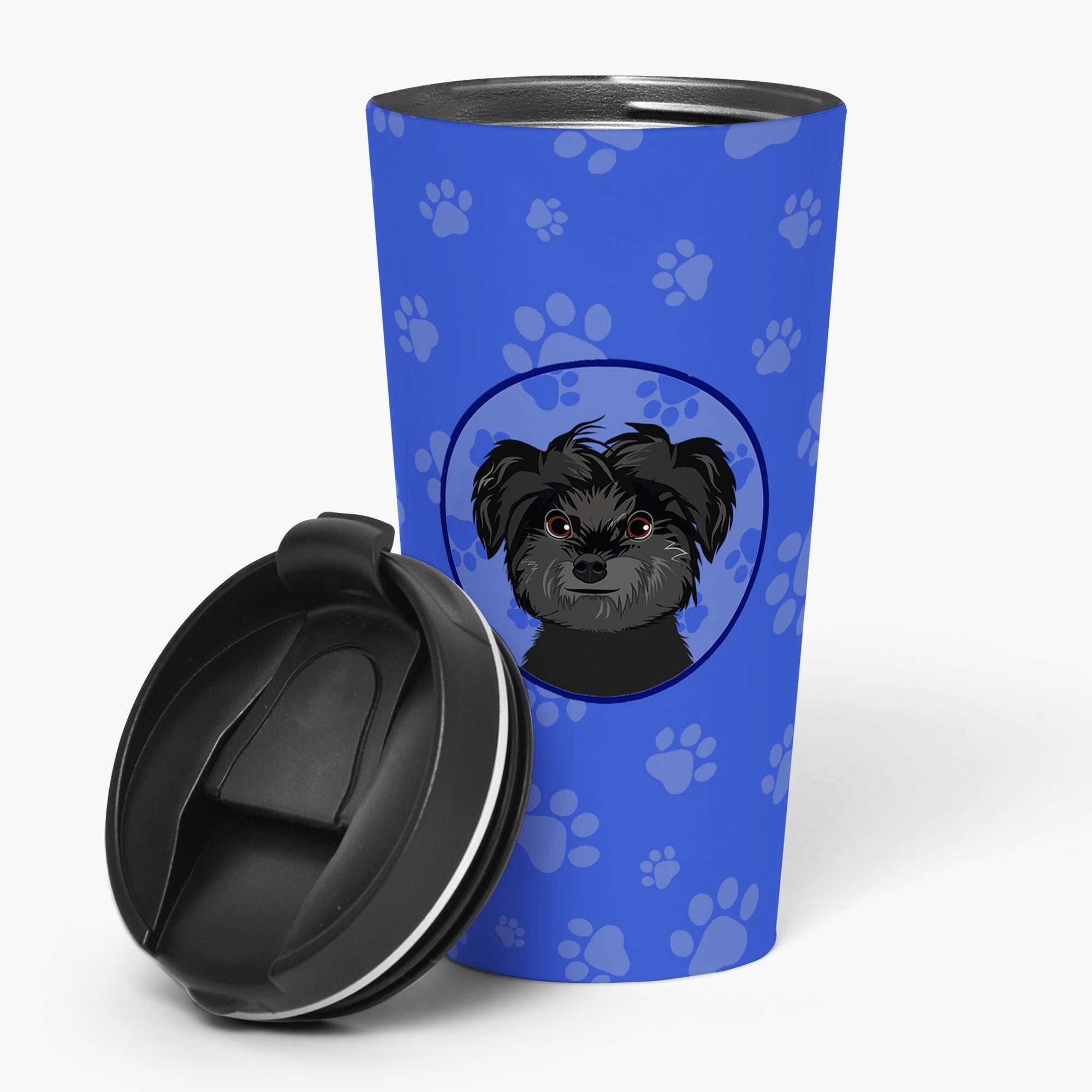 Shih-Tzu Black  Stainless Steel 16 oz  Tumbler Blue Insulated Tumbler with Lid, Cute Travel Cup for Coffee, Cocktails, Gift Men, Dad, Women, Mother