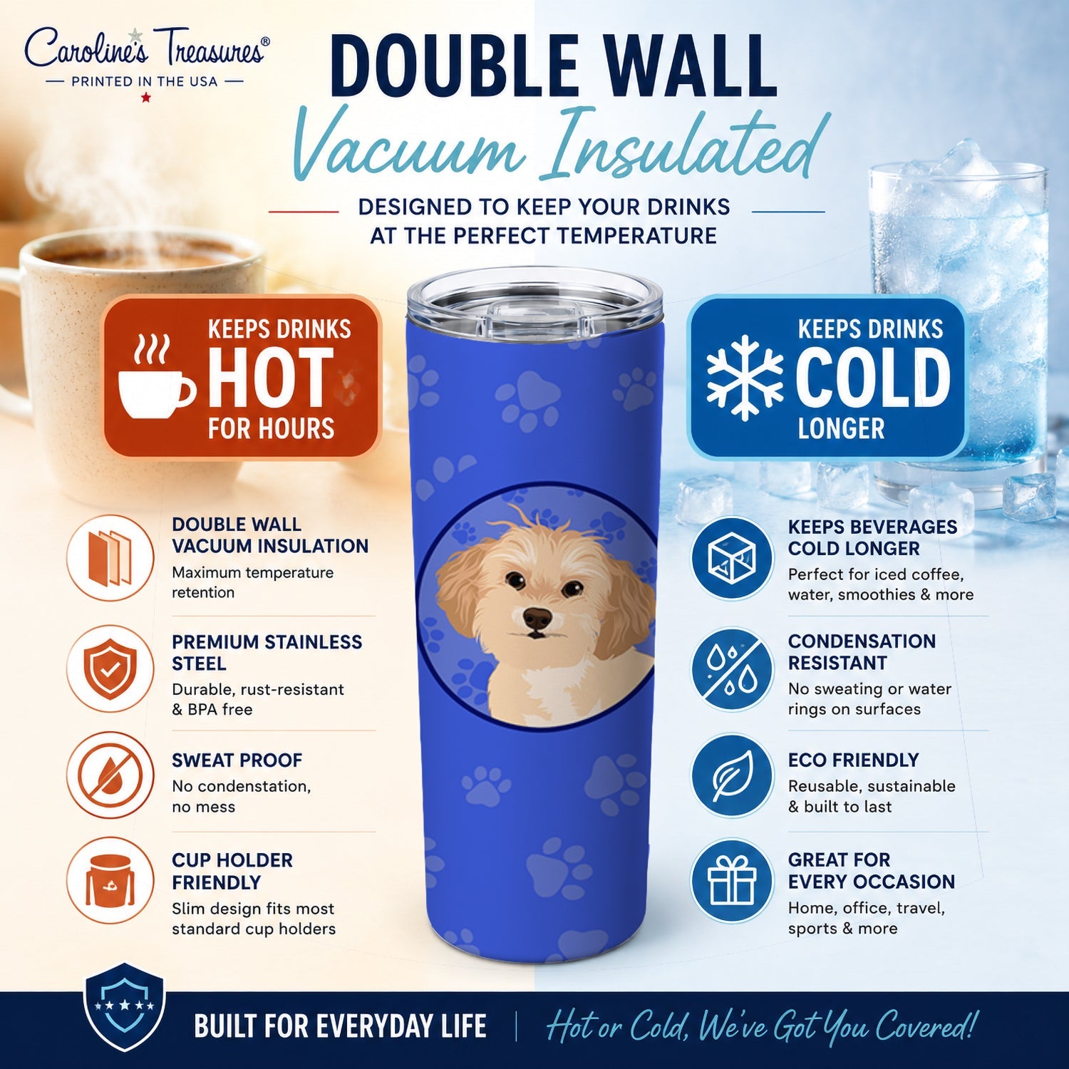 Shih-Tzu Gold #1  Stainless Steel Skinny Tumbler 20 oz Vacuum Double Walled Reusable Insulated Travel Cup