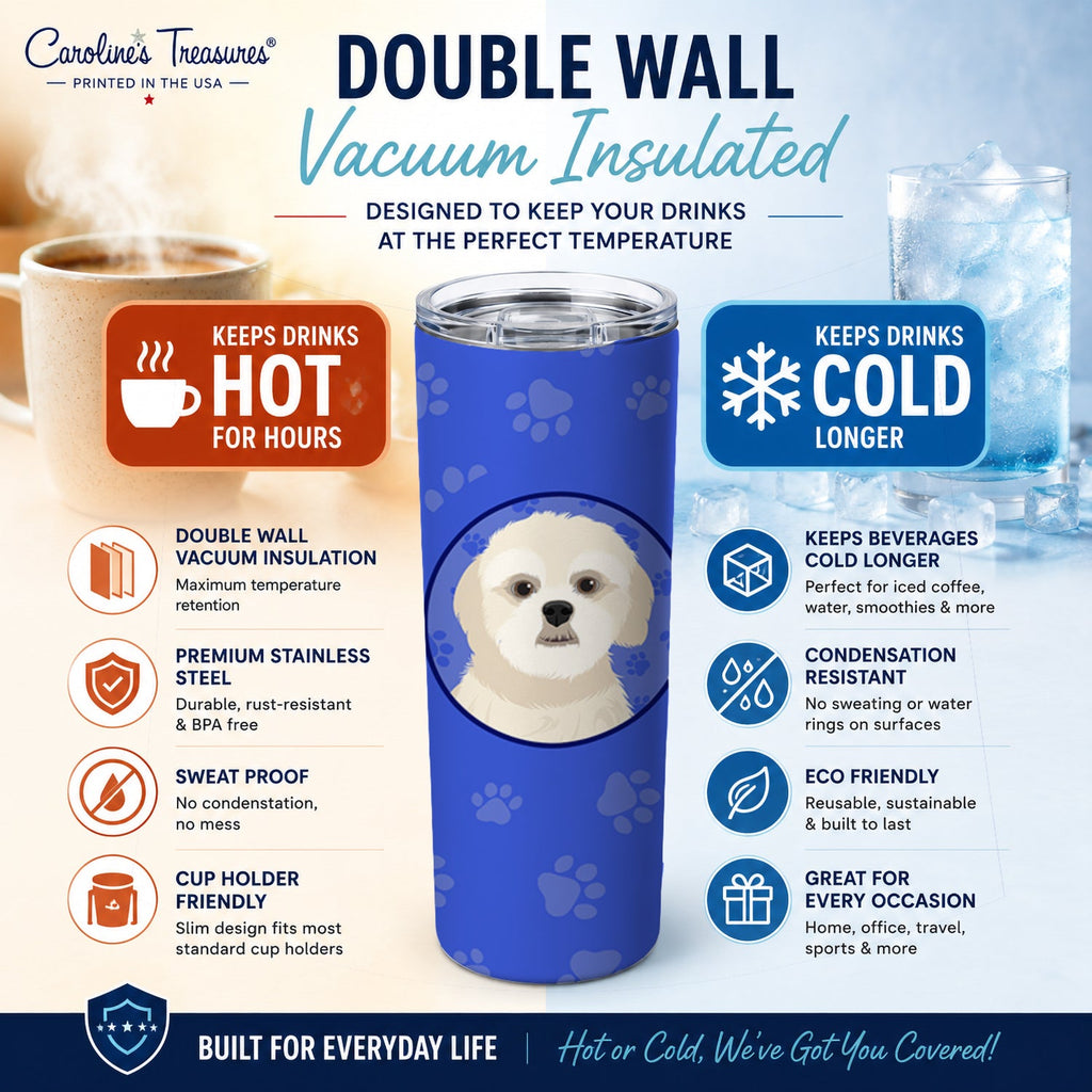 Shih-Tzu Gold #3  Stainless Steel Skinny Tumbler 20 oz Vacuum Double Walled Reusable Insulated Travel Cup