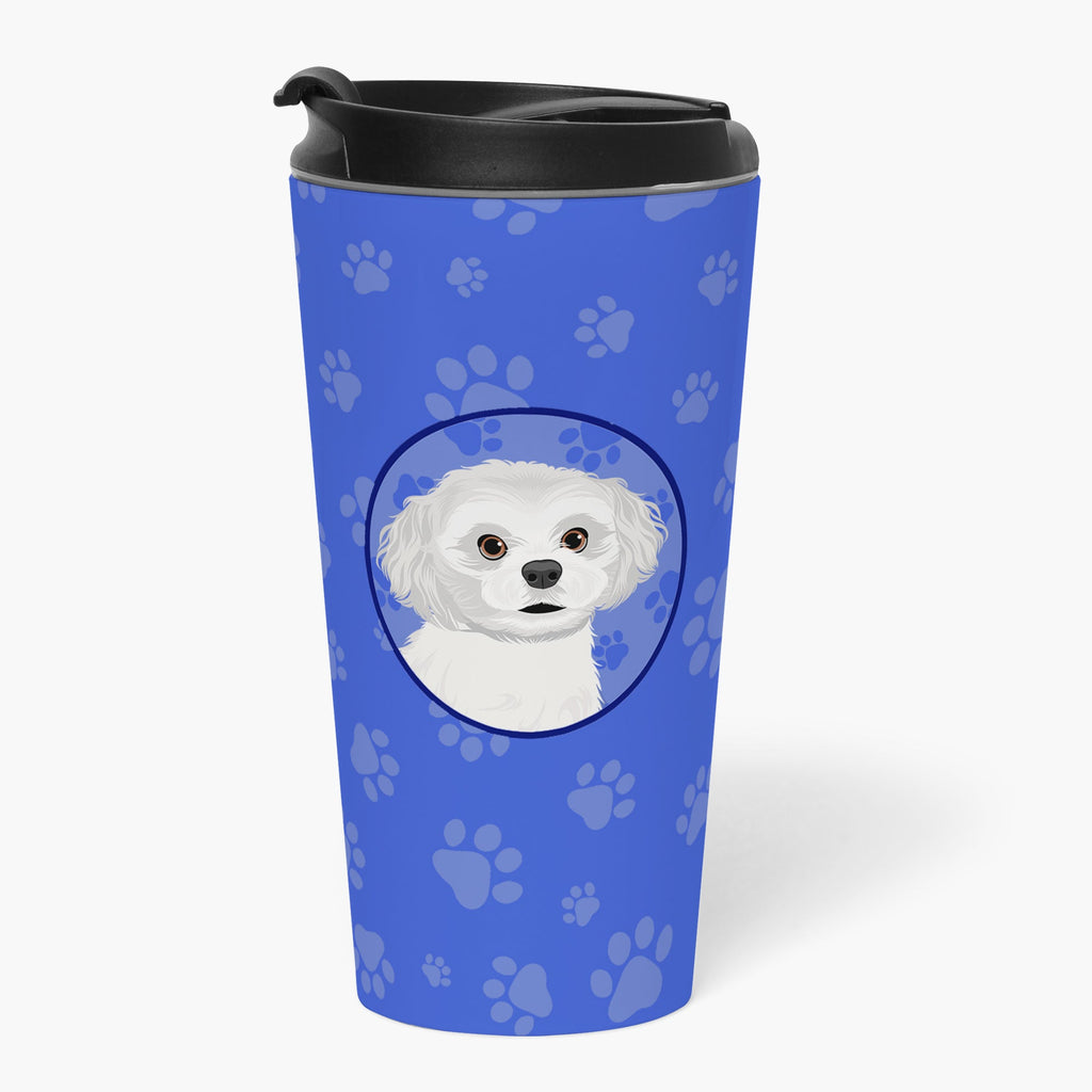 Shih-Tzu Silver and White #1  Stainless Steel 16 oz  Tumbler Blue Insulated Tumbler with Lid, Cute Travel Cup for Coffee, Cocktails, Gift Men, Dad, Women, Mother
