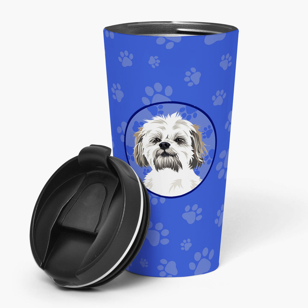 Shih-Tzu Silver Gold and White #1  Stainless Steel 16 oz  Tumbler Blue Insulated Tumbler with Lid, Cute Travel Cup for Coffee, Cocktails, Gift Men, Dad, Women, Mother