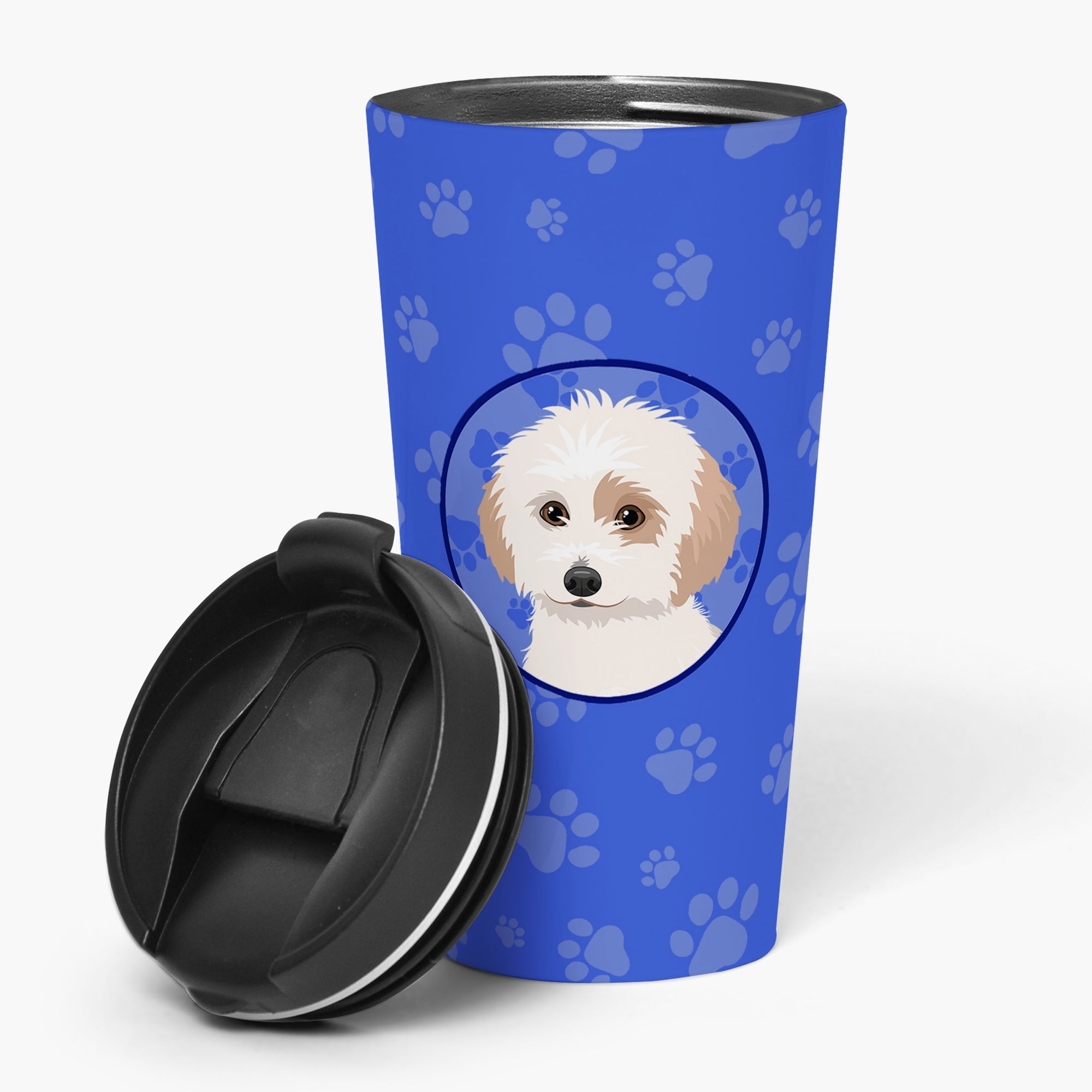 Shih-Tzu White and Red  Stainless Steel 16 oz  Tumbler Blue Insulated Tumbler with Lid, Cute Travel Cup for Coffee, Cocktails, Gift Men, Dad, Women, Mother
