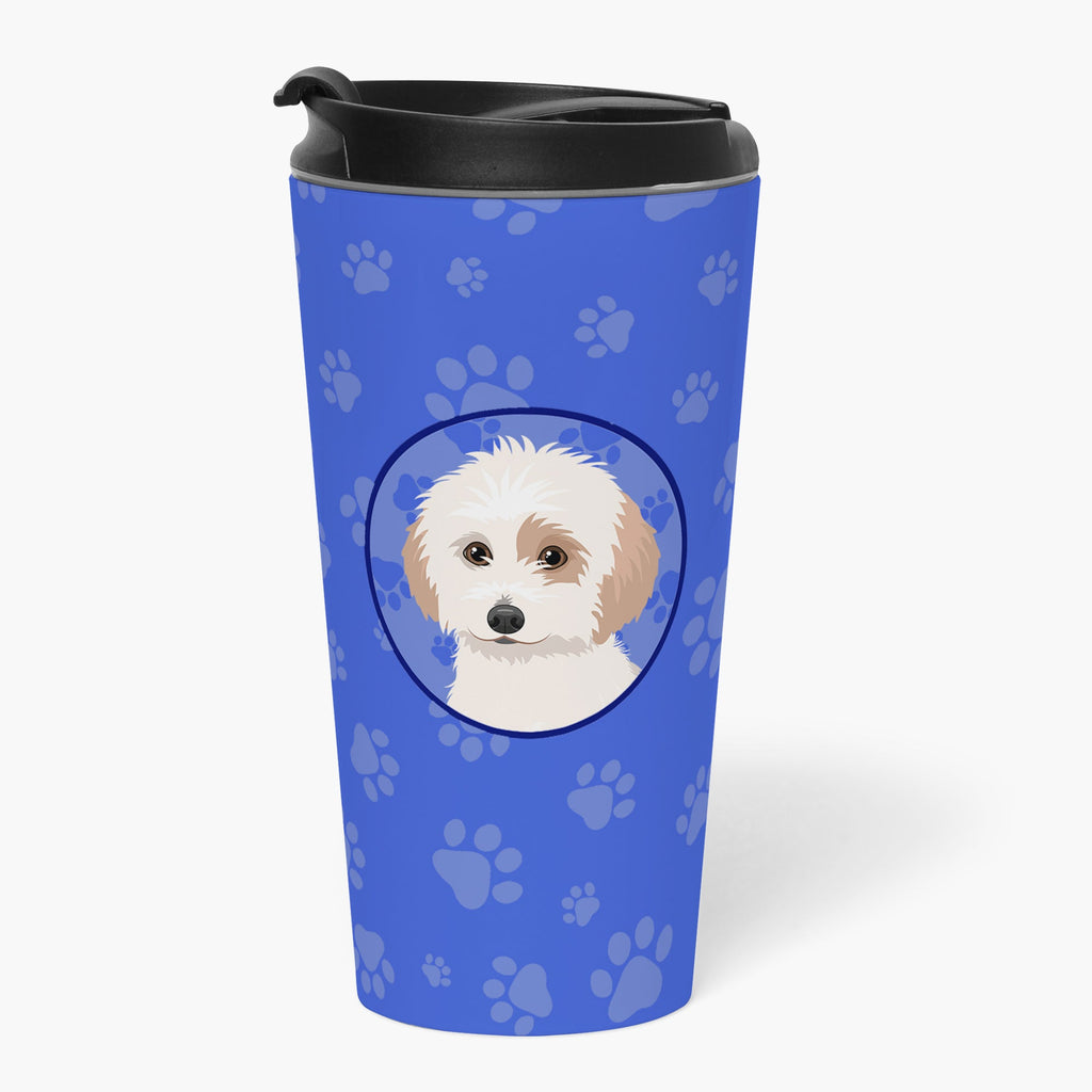 Shih-Tzu White and Red  Stainless Steel 16 oz  Tumbler Blue Insulated Tumbler with Lid, Cute Travel Cup for Coffee, Cocktails, Gift Men, Dad, Women, Mother