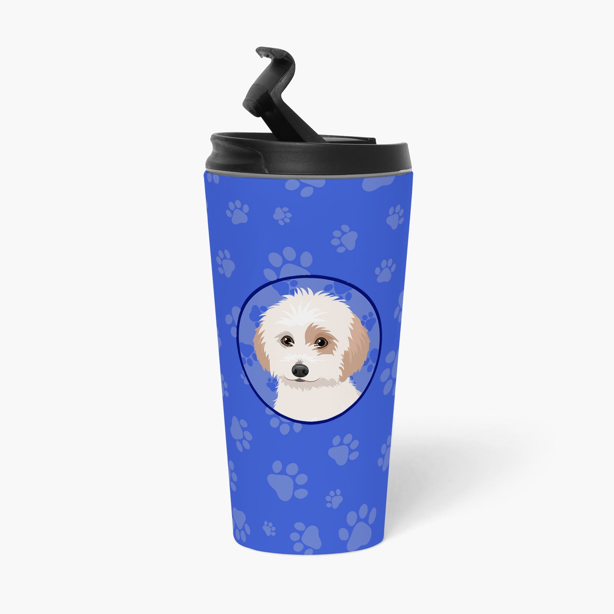 Shih-Tzu White and Red  Stainless Steel 16 oz  Tumbler Blue Insulated Tumbler with Lid, Cute Travel Cup for Coffee, Cocktails, Gift Men, Dad, Women, Mother