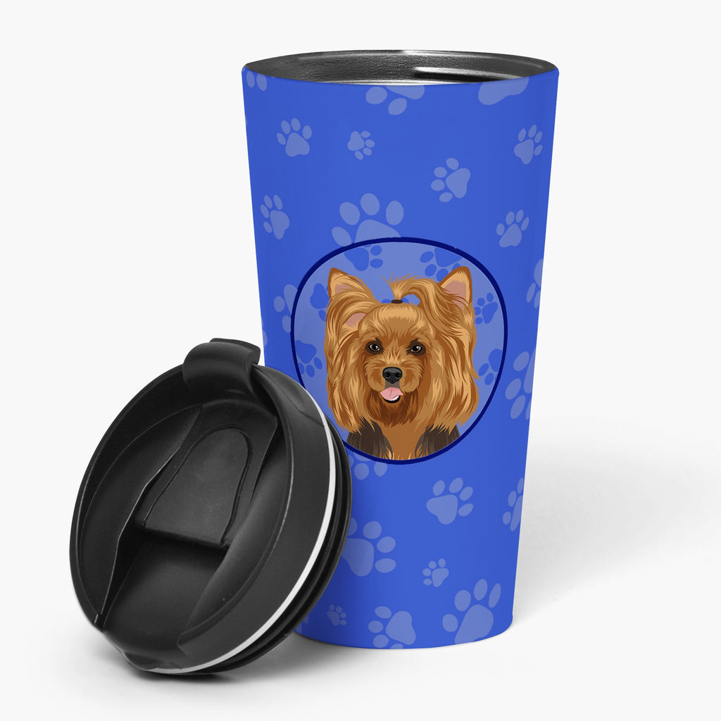 Yorkie Black and Gold #1  Stainless Steel 16 oz  Tumbler Blue Insulated Tumbler with Lid, Cute Travel Cup for Coffee, Cocktails, Gift Men, Dad, Women, Mother