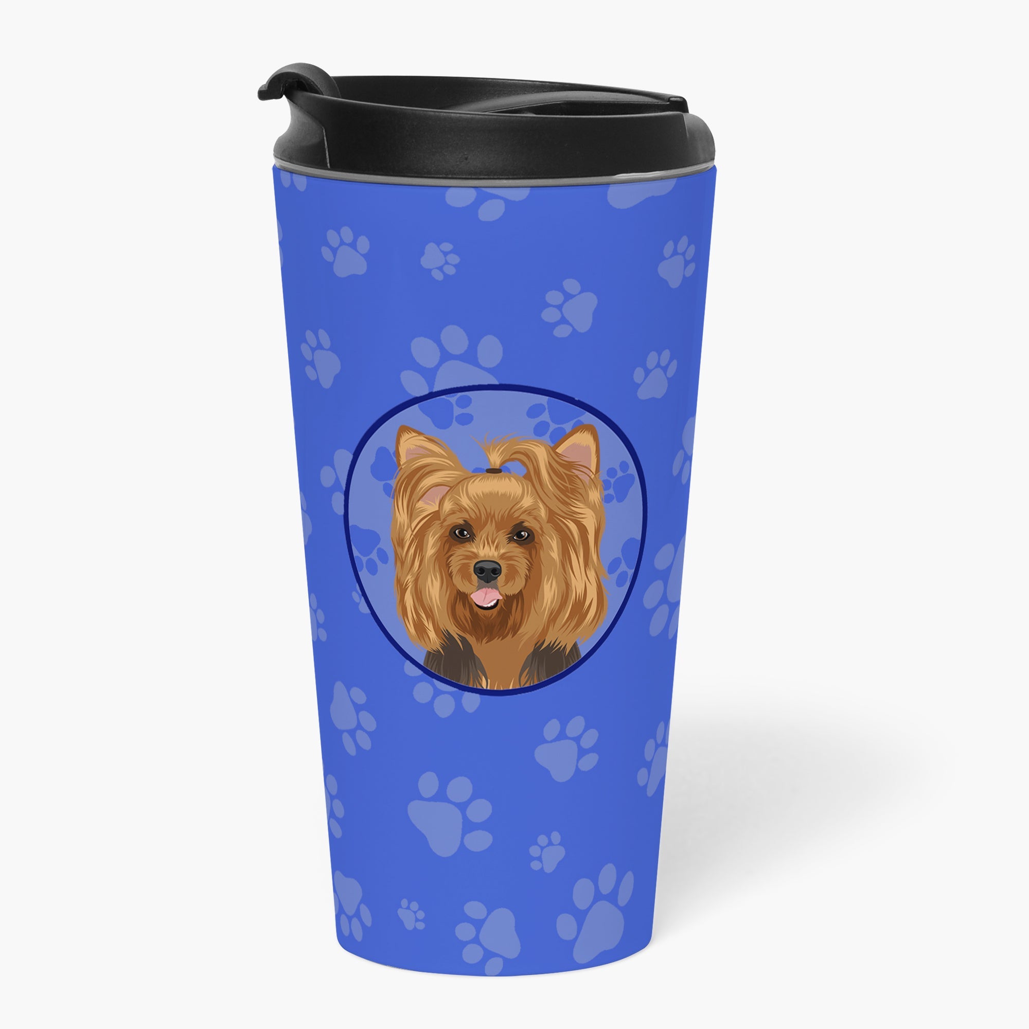 Yorkie Black and Gold #1  Stainless Steel 16 oz  Tumbler Blue Insulated Tumbler with Lid, Cute Travel Cup for Coffee, Cocktails, Gift Men, Dad, Women, Mother