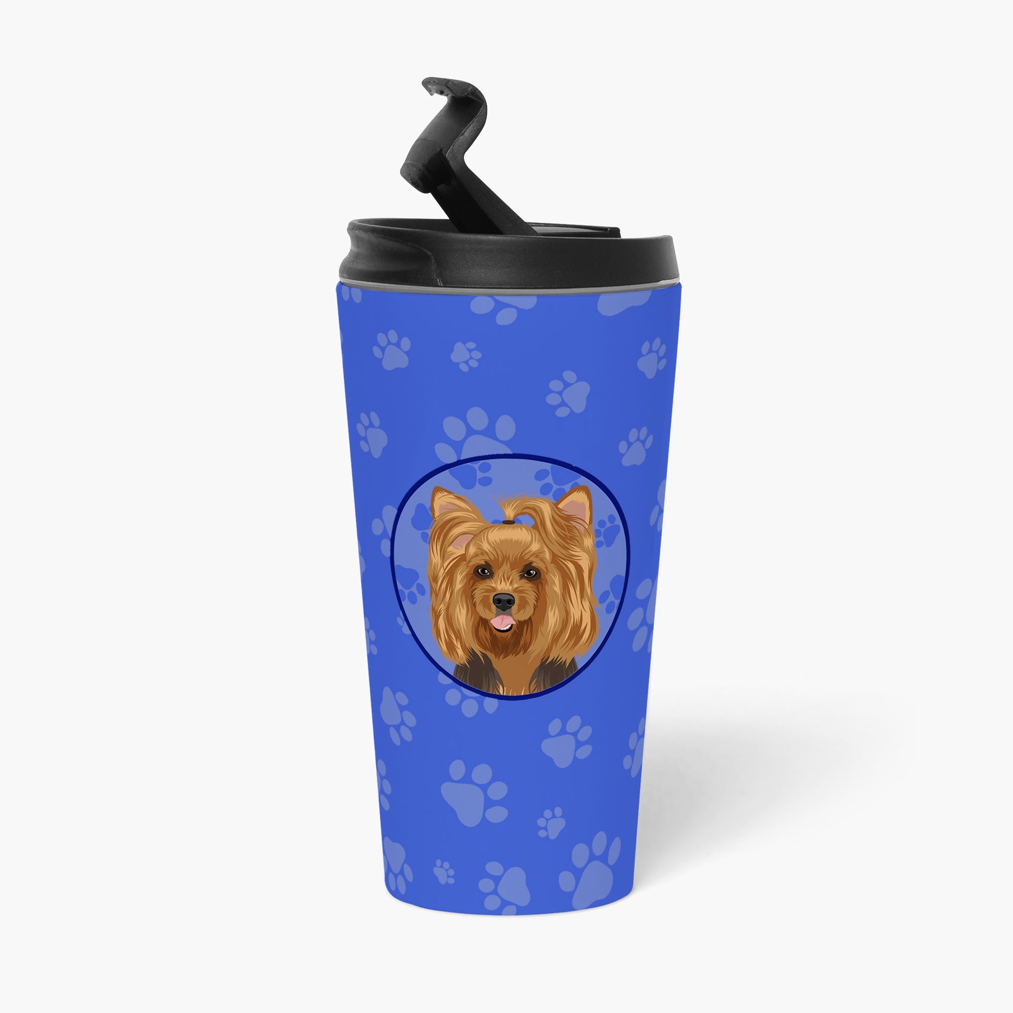 Yorkie Black and Gold #1  Stainless Steel 16 oz  Tumbler Blue Insulated Tumbler with Lid, Cute Travel Cup for Coffee, Cocktails, Gift Men, Dad, Women, Mother