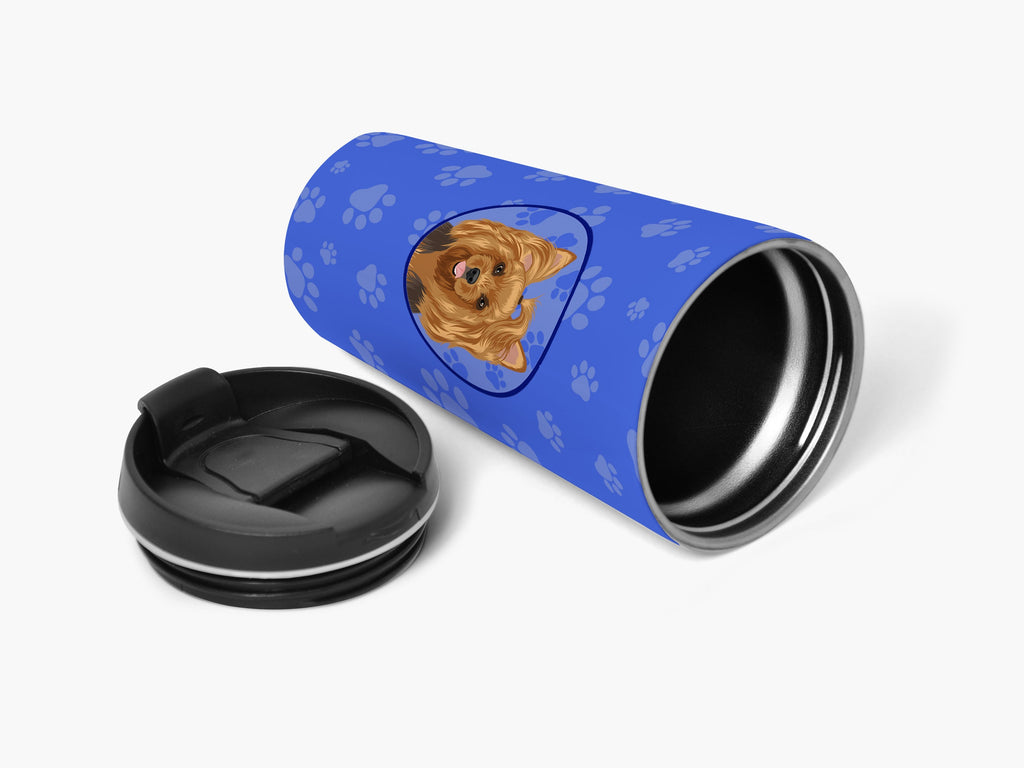 Yorkie Black and Gold #1  Stainless Steel 16 oz  Tumbler Blue Insulated Tumbler with Lid, Cute Travel Cup for Coffee, Cocktails, Gift Men, Dad, Women, Mother