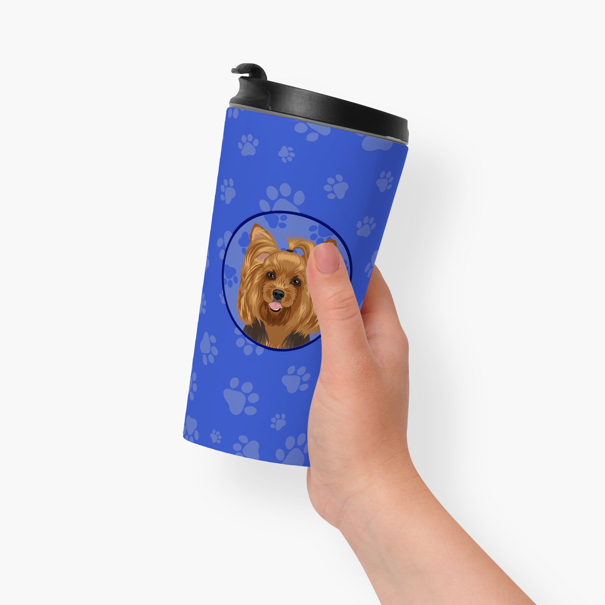 Yorkie Black and Gold #1  Stainless Steel 16 oz  Tumbler Blue Insulated Tumbler with Lid, Cute Travel Cup for Coffee, Cocktails, Gift Men, Dad, Women, Mother