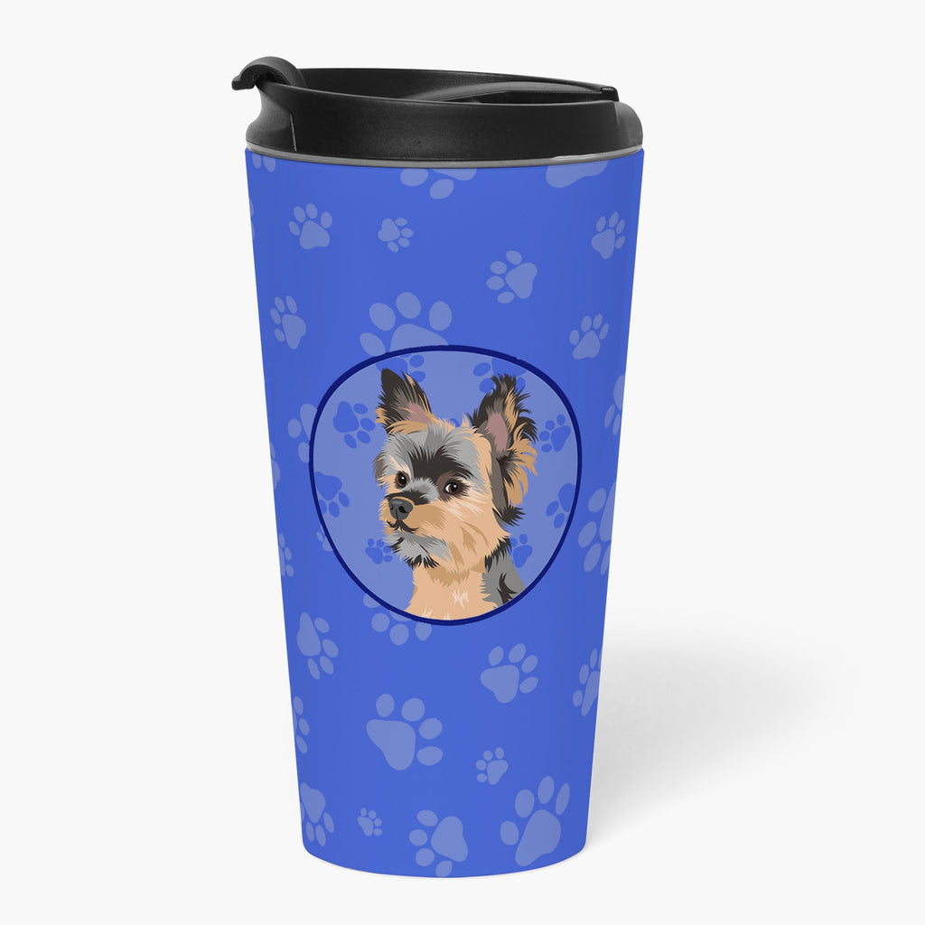 Yorkie Black and Gold #2  Stainless Steel 16 oz  Tumbler Blue Insulated Tumbler with Lid, Cute Travel Cup for Coffee, Cocktails, Gift Men, Dad, Women, Mother