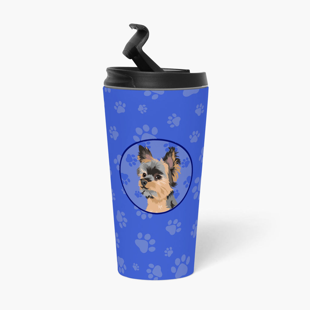 Yorkie Black and Gold #2  Stainless Steel 16 oz  Tumbler Blue Insulated Tumbler with Lid, Cute Travel Cup for Coffee, Cocktails, Gift Men, Dad, Women, Mother