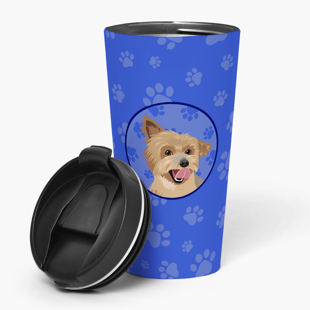 Yorkie Blue and Gold  Stainless Steel 16 oz  Tumbler Blue Insulated Tumbler with Lid, Cute Travel Cup for Coffee, Cocktails, Gift Men, Dad, Women, Mother