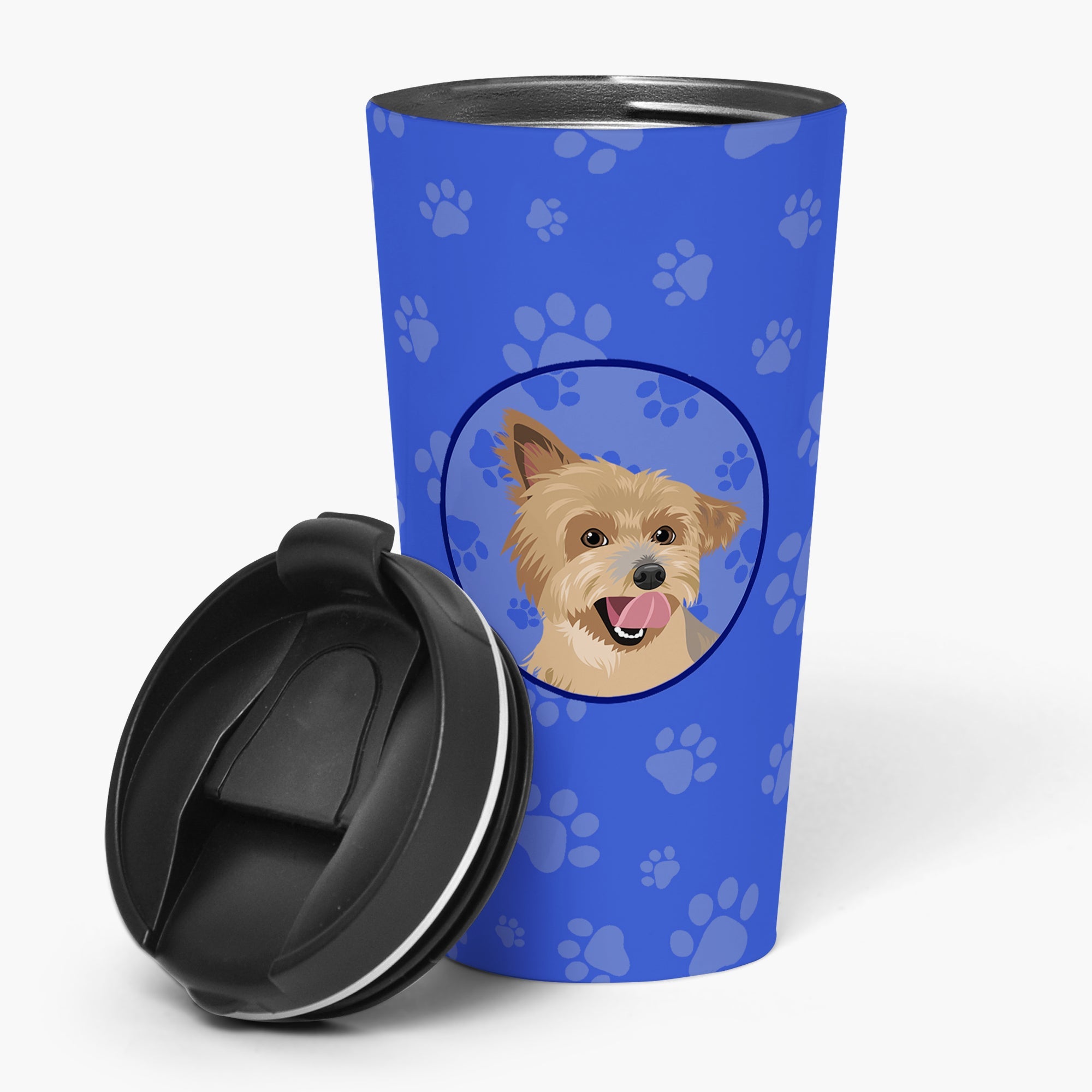 Yorkie Blue and Gold  Stainless Steel 16 oz  Tumbler Blue Insulated Tumbler with Lid, Cute Travel Cup for Coffee, Cocktails, Gift Men, Dad, Women, Mother