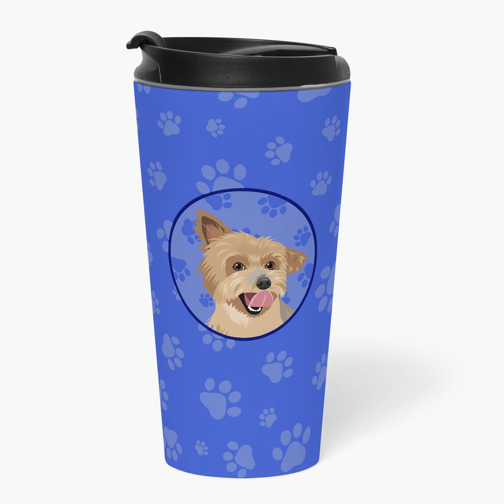Yorkie Blue and Gold  Stainless Steel 16 oz  Tumbler Blue Insulated Tumbler with Lid, Cute Travel Cup for Coffee, Cocktails, Gift Men, Dad, Women, Mother
