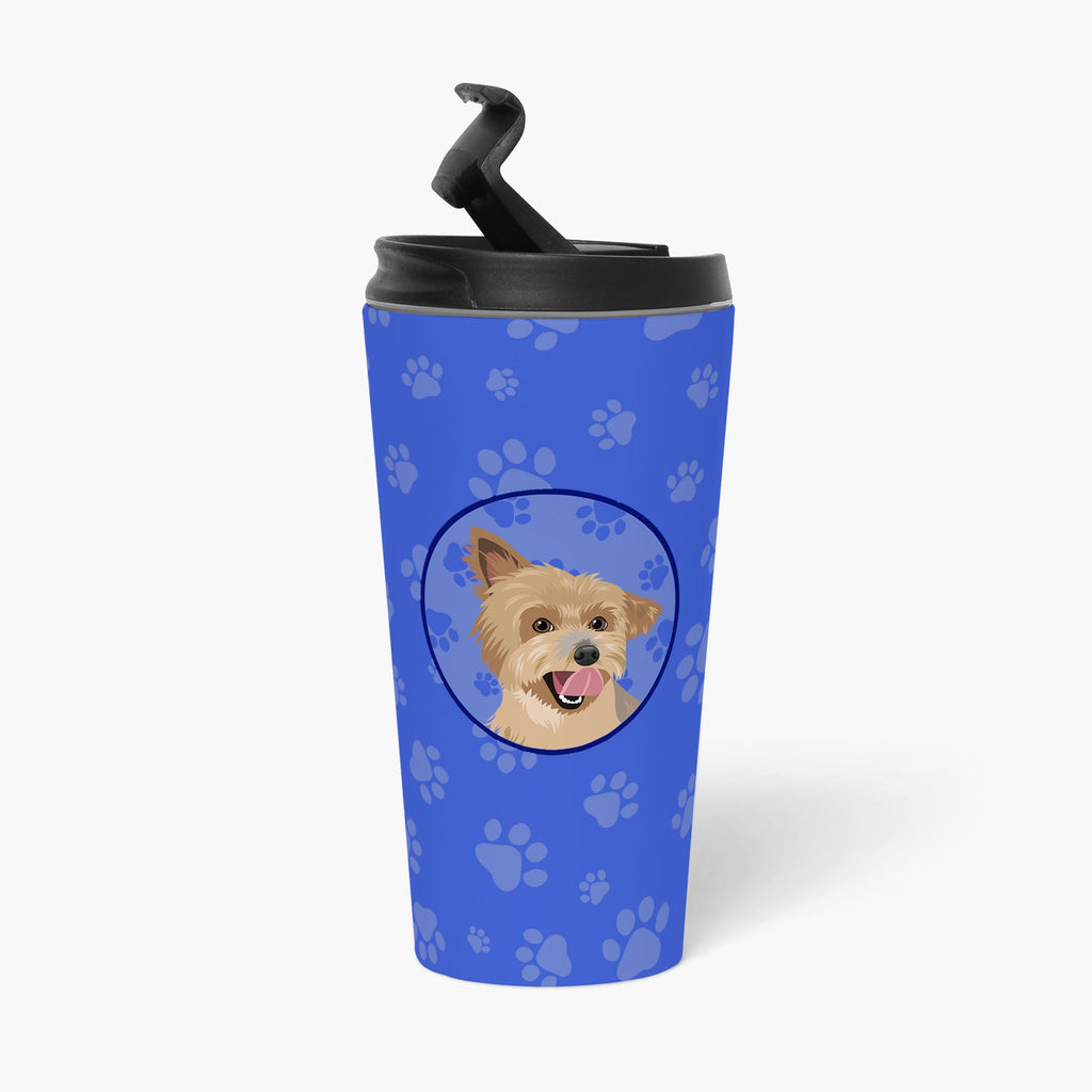 Yorkie Blue and Gold  Stainless Steel 16 oz  Tumbler Blue Insulated Tumbler with Lid, Cute Travel Cup for Coffee, Cocktails, Gift Men, Dad, Women, Mother