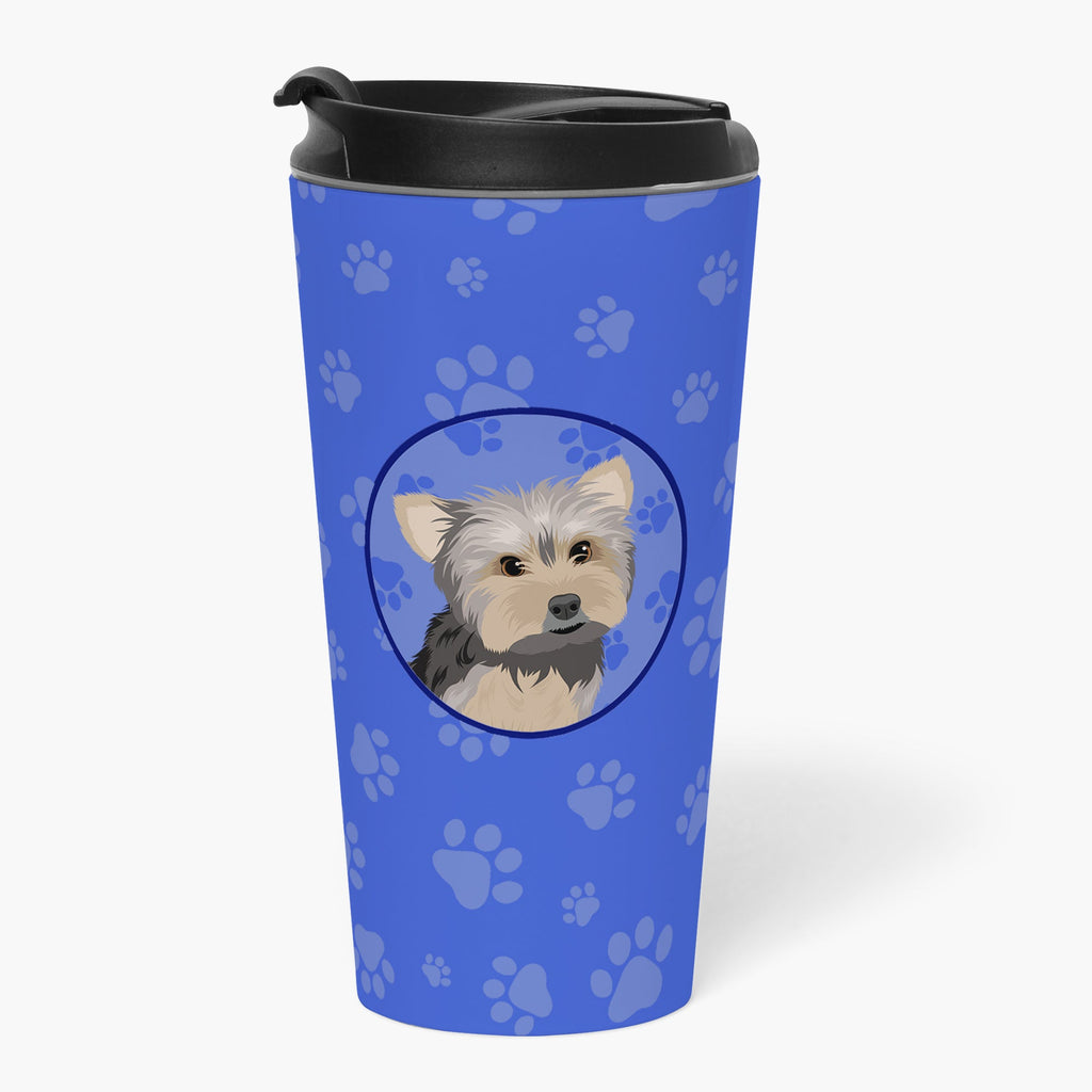 Yorkie Blue and Tan #2  Stainless Steel 16 oz  Tumbler Blue Insulated Tumbler with Lid, Cute Travel Cup for Coffee, Cocktails, Gift Men, Dad, Women, Mother