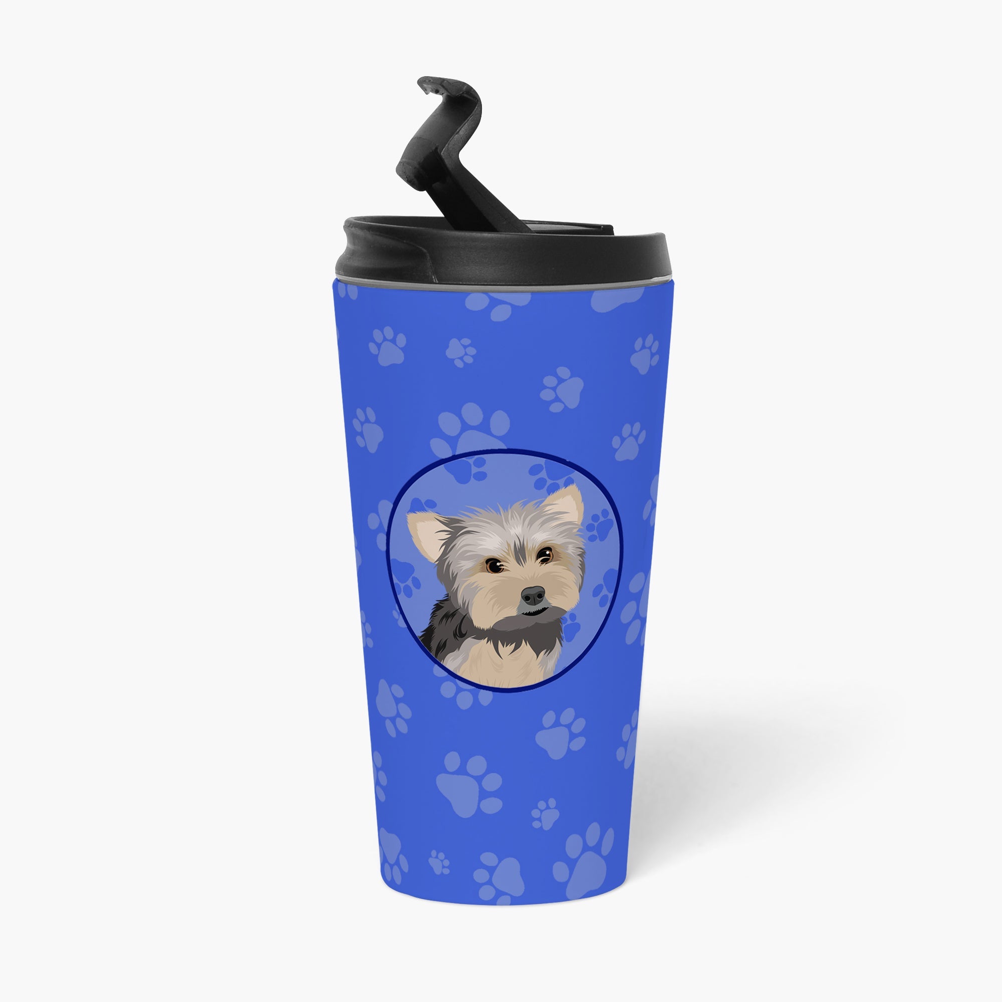 Yorkie Blue and Tan #2  Stainless Steel 16 oz  Tumbler Blue Insulated Tumbler with Lid, Cute Travel Cup for Coffee, Cocktails, Gift Men, Dad, Women, Mother
