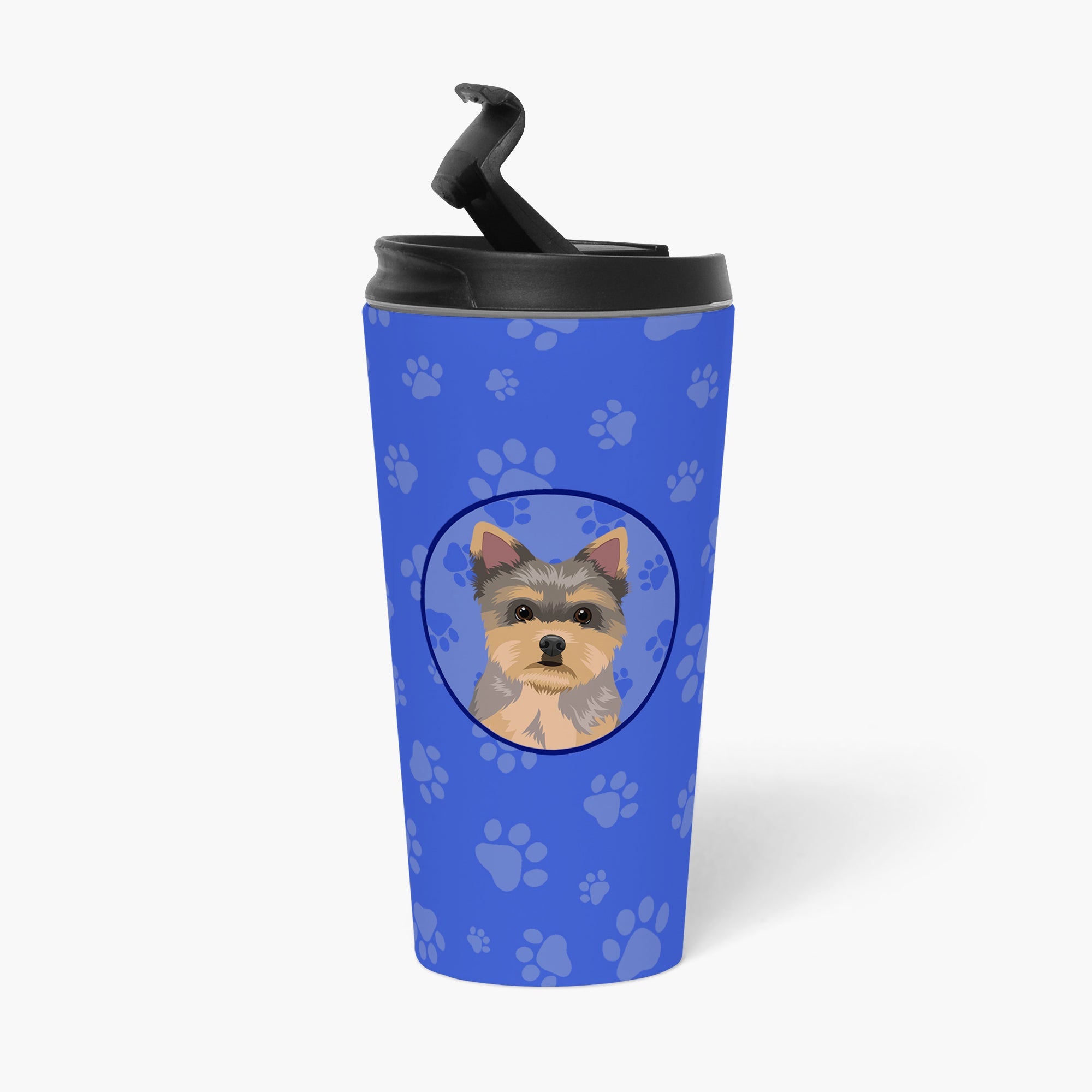 Yorkie Chocolate Puppy  Stainless Steel 16 oz  Tumbler Blue Insulated Tumbler with Lid, Cute Travel Cup for Coffee, Cocktails, Gift Men, Dad, Women, Mother