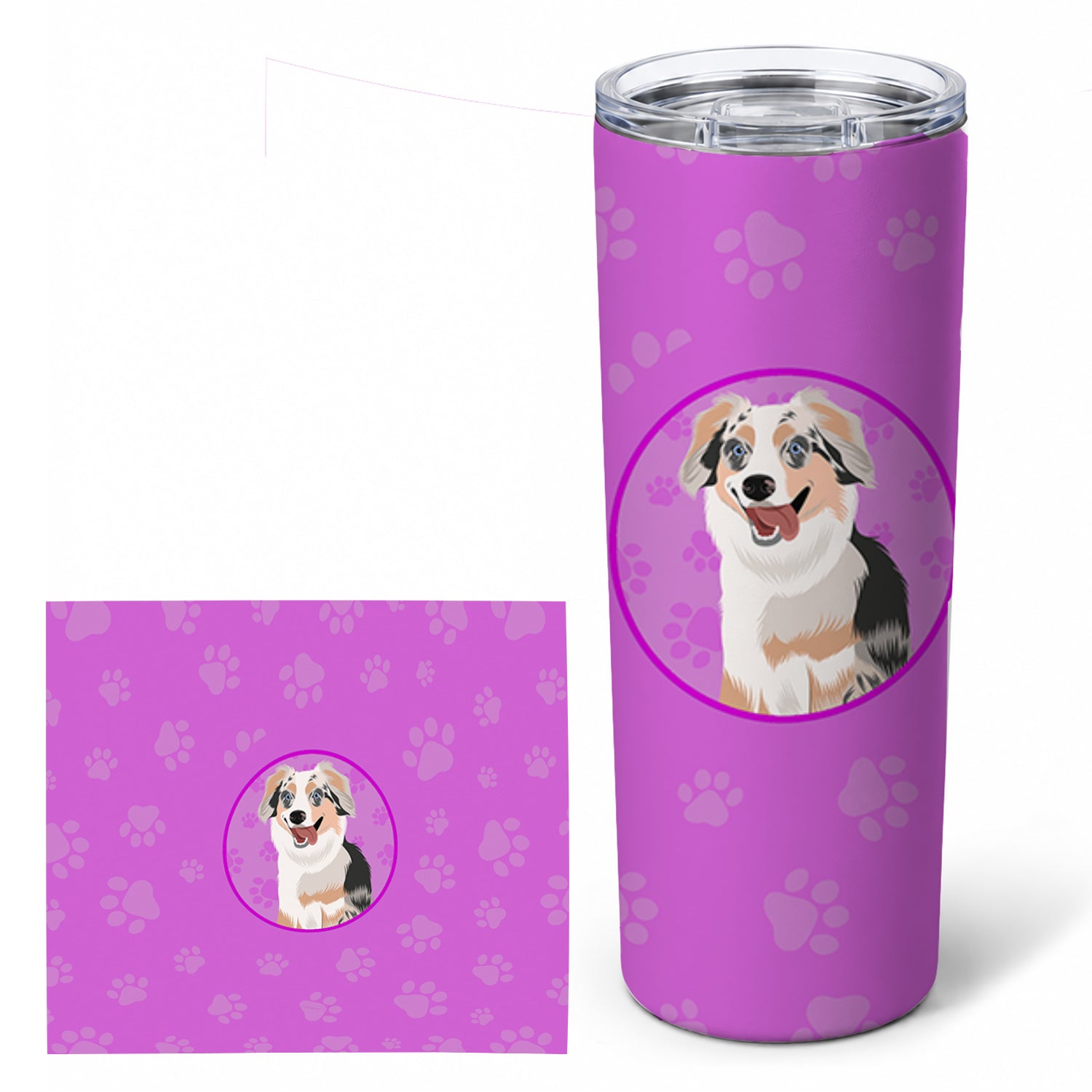 Australian Shepherd Blue Merle Puppy #1 Stainless Steel Skinny Tumbler 20 oz Vacuum Double Walled Reusable Insulated Travel Cup